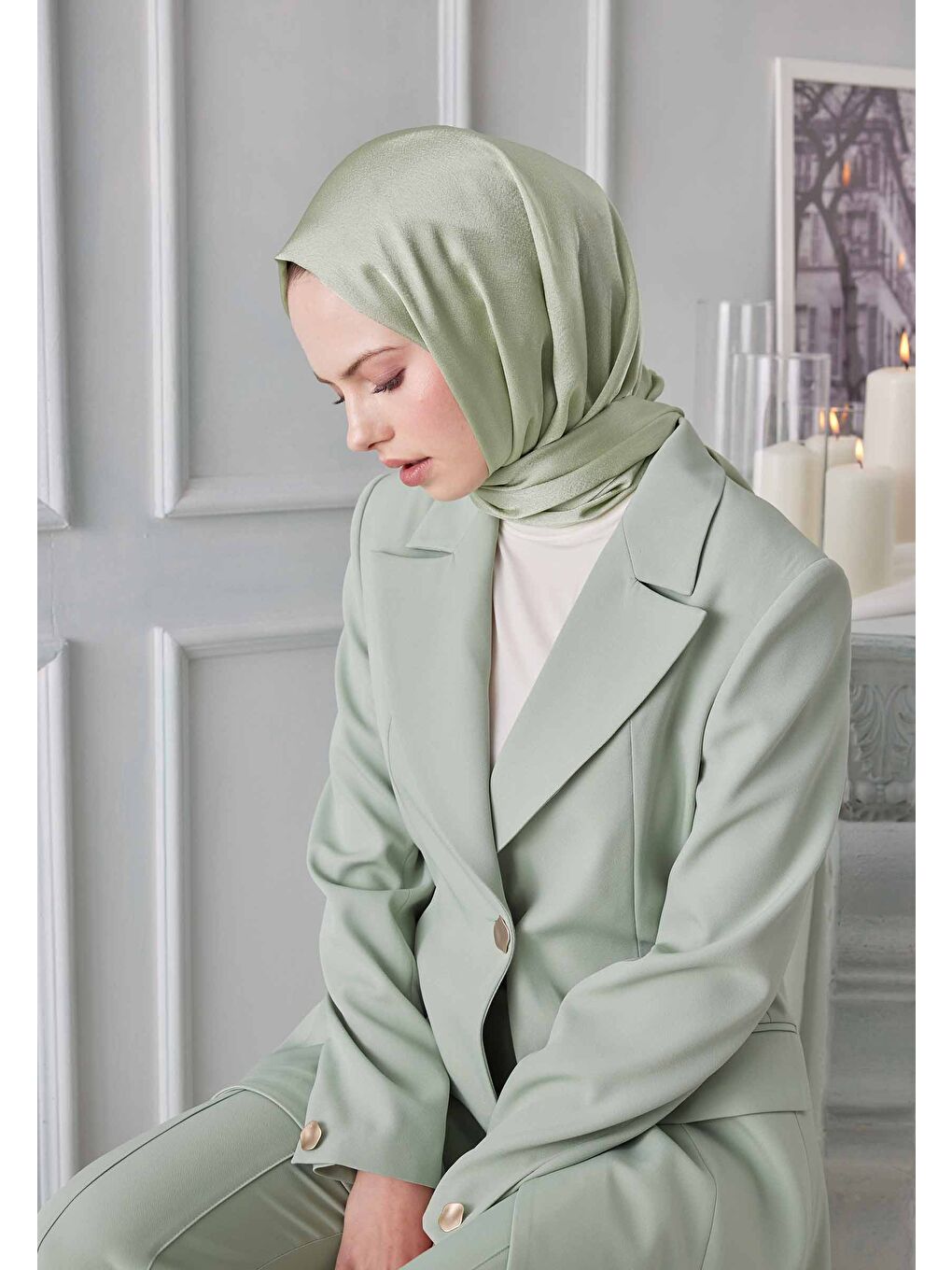 Yeşil Janjanlı Şal Mint-3