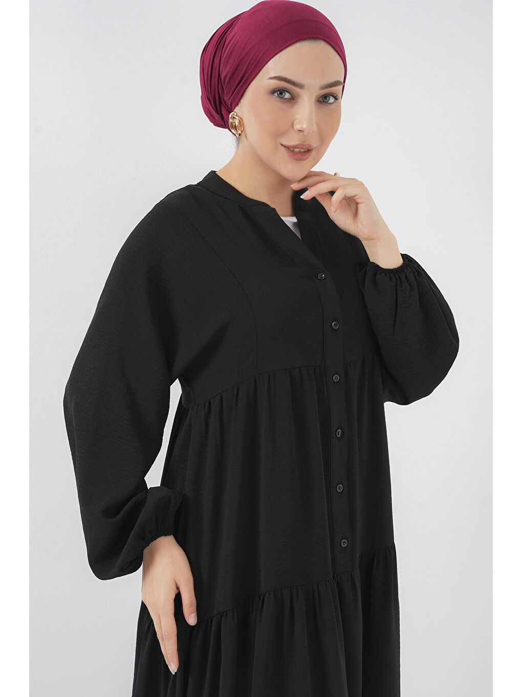 2423 Uzun Siyah Tesettür Elbise-2