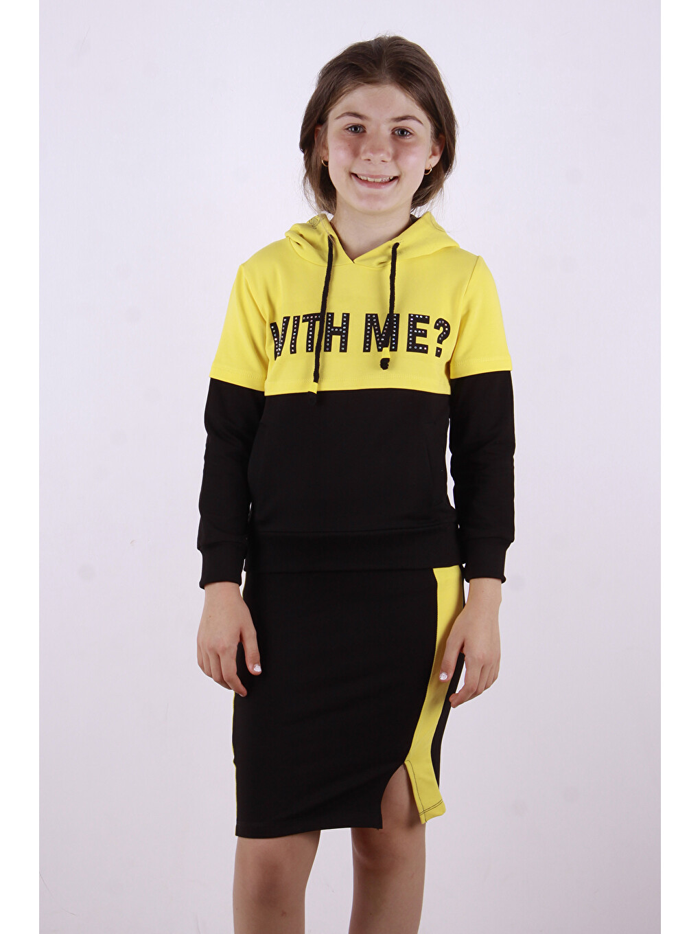Sarı Kız Çocuk With Me? Baskılı Etekli Takım