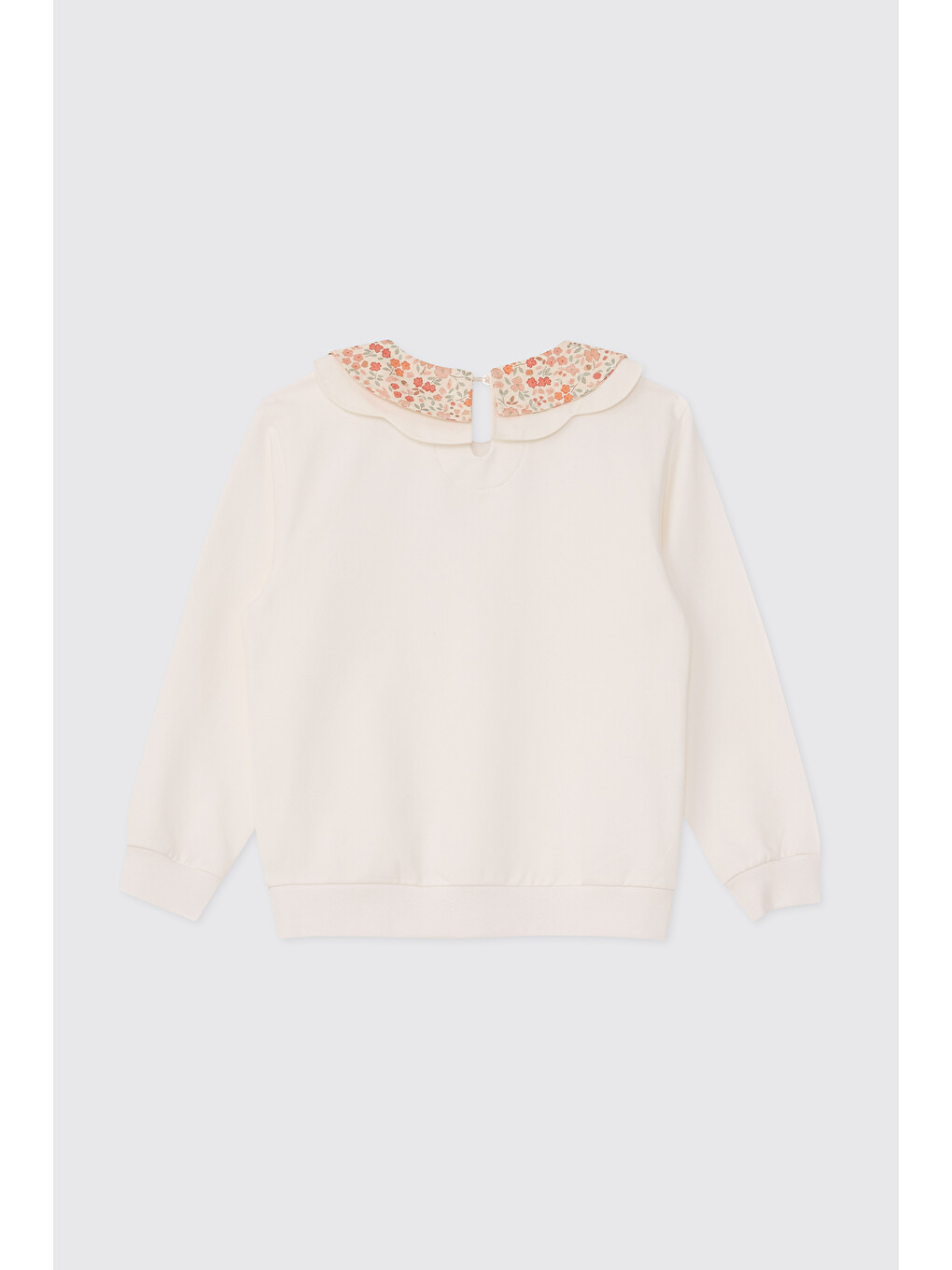 Kız Çocuk Yakalı Yumuşak Dokulu Ekru Sweatshirt-1