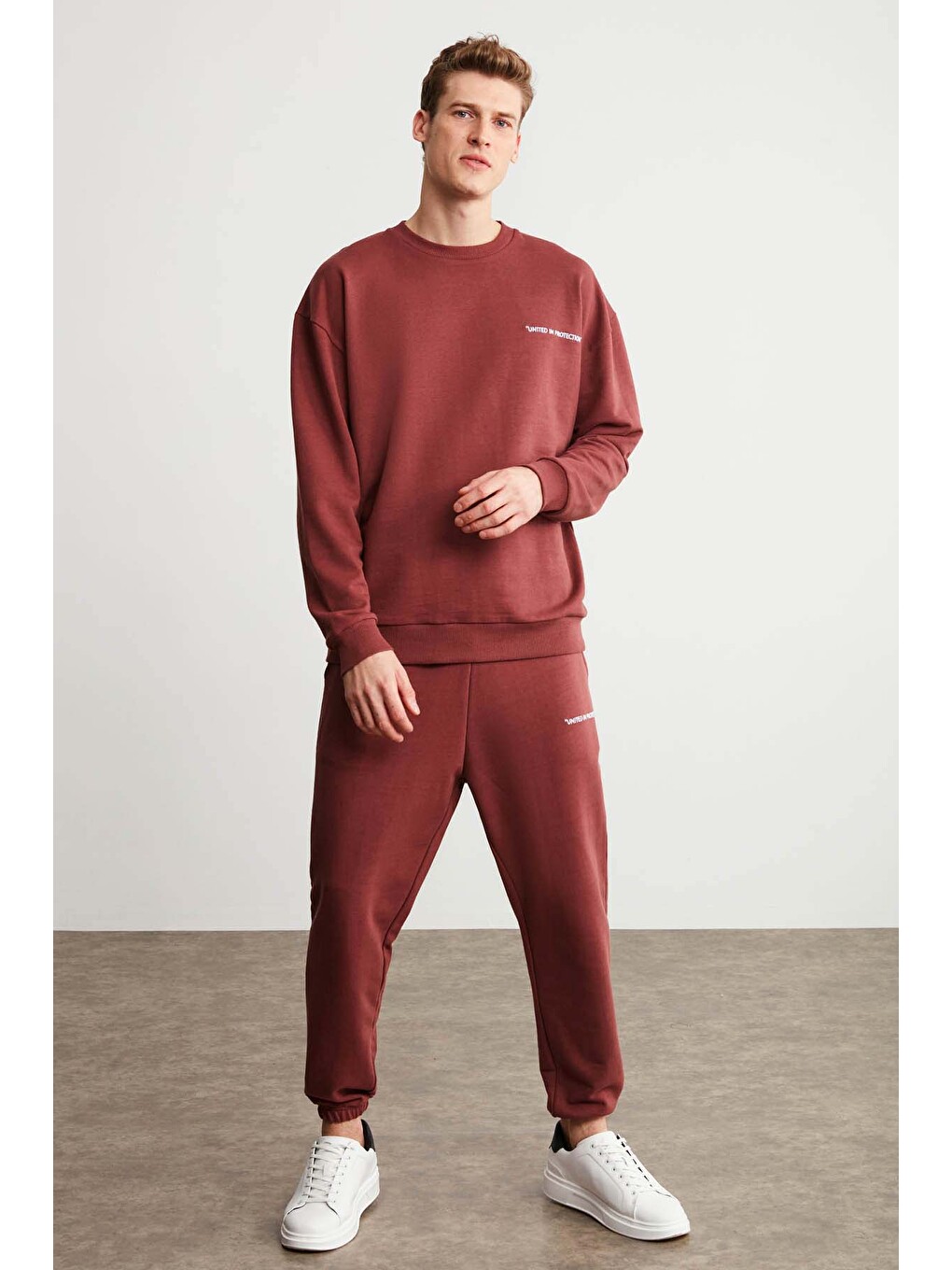 Bordo MARSHALL Erkek Pamuklu İçi Polarlı Nakışlı Relaxed BORDO Eşofman Takımı-1