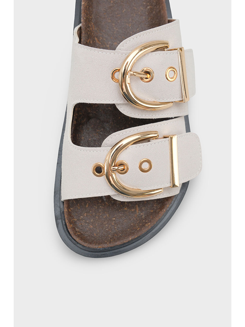 Bej Zelda Düz Topuklu Metal Tokalı Konfor Kadın Terlik-2