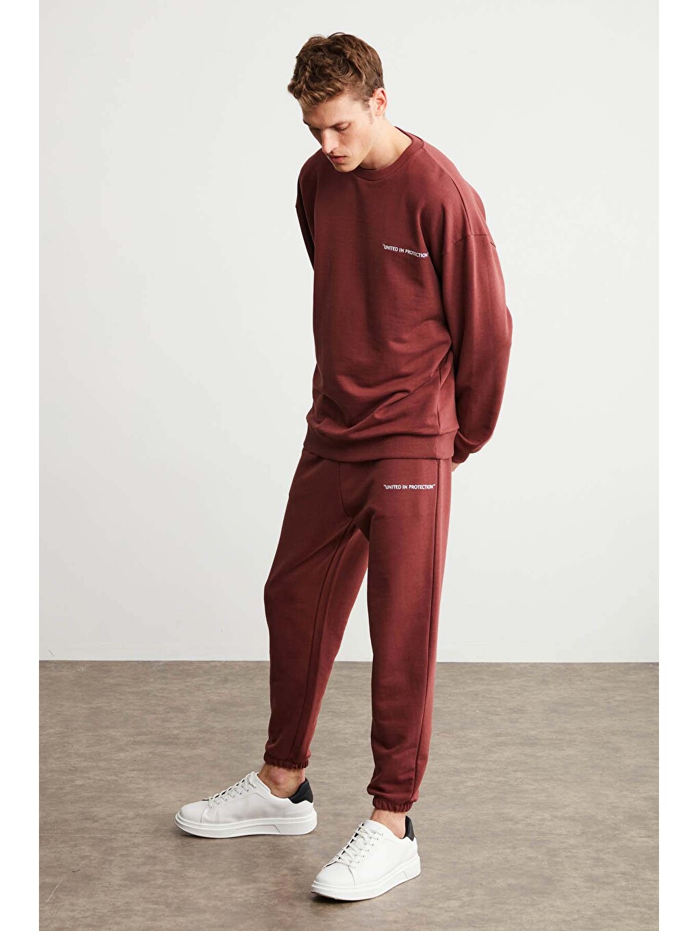 Bordo MARSHALL Erkek Pamuklu İçi Polarlı Nakışlı Relaxed BORDO Eşofman Takımı-3