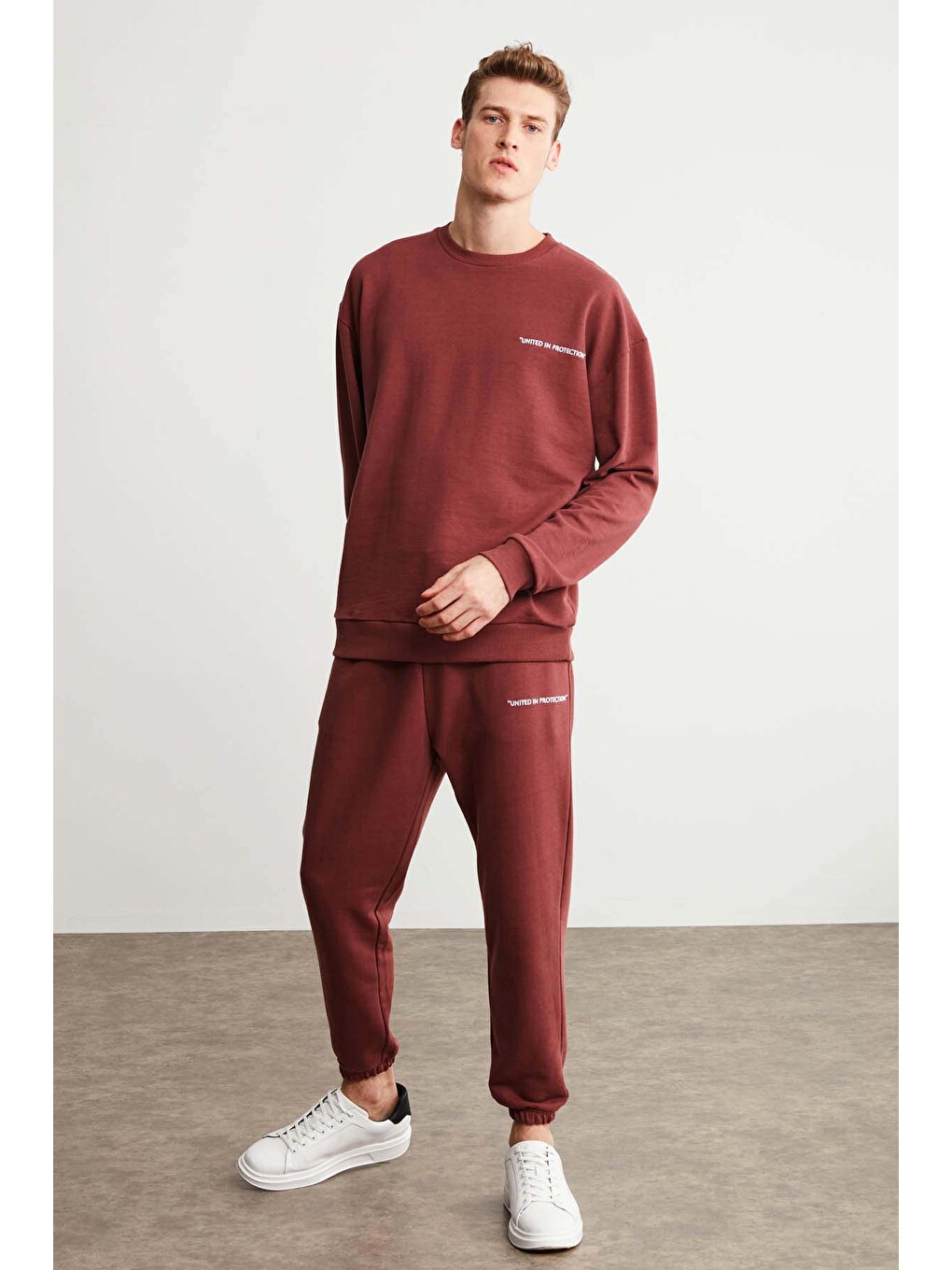 Bordo MARSHALL Erkek Pamuklu İçi Polarlı Nakışlı Relaxed BORDO Eşofman Takımı-4