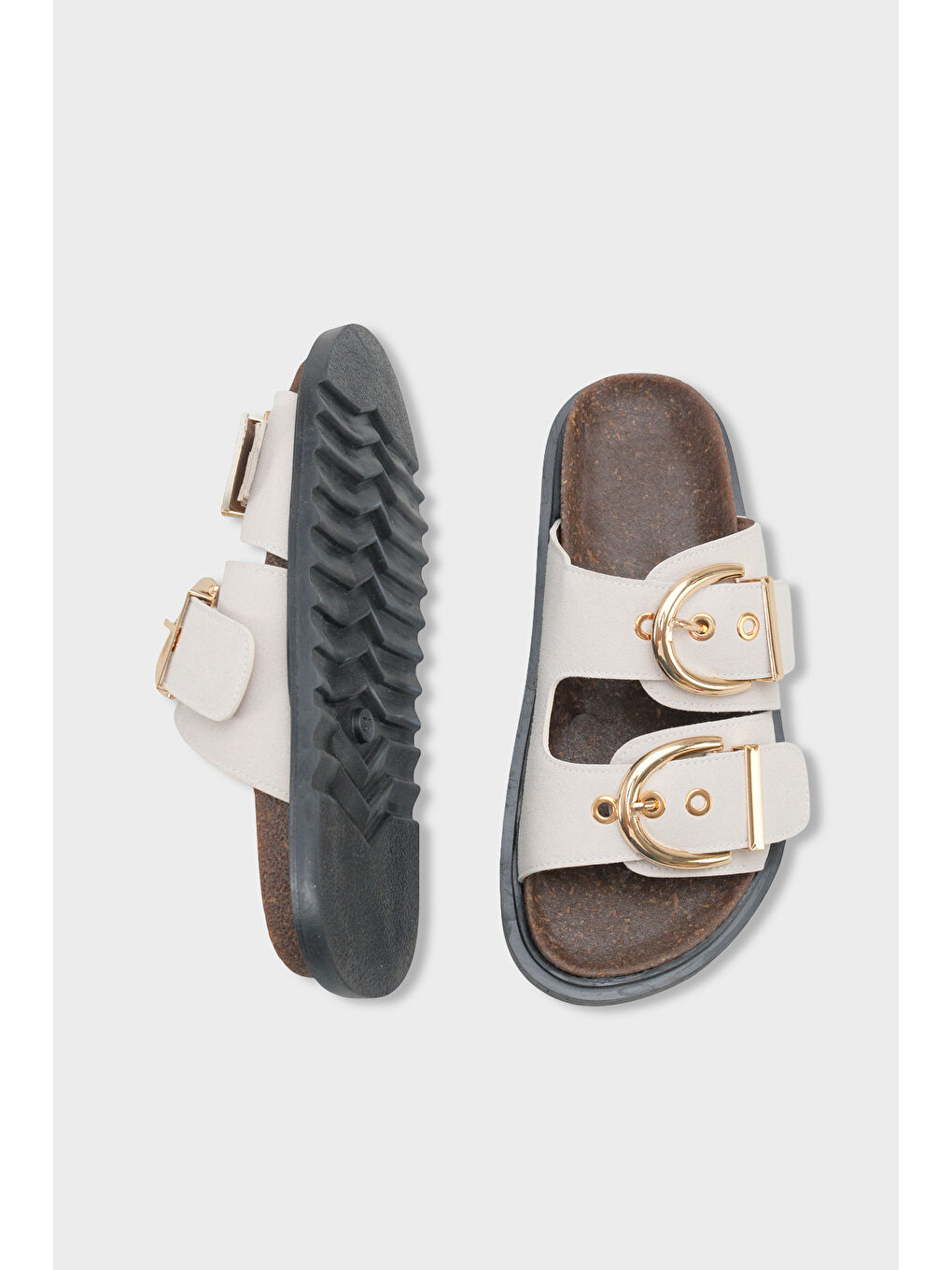 Bej Zelda Düz Topuklu Metal Tokalı Konfor Kadın Terlik-4