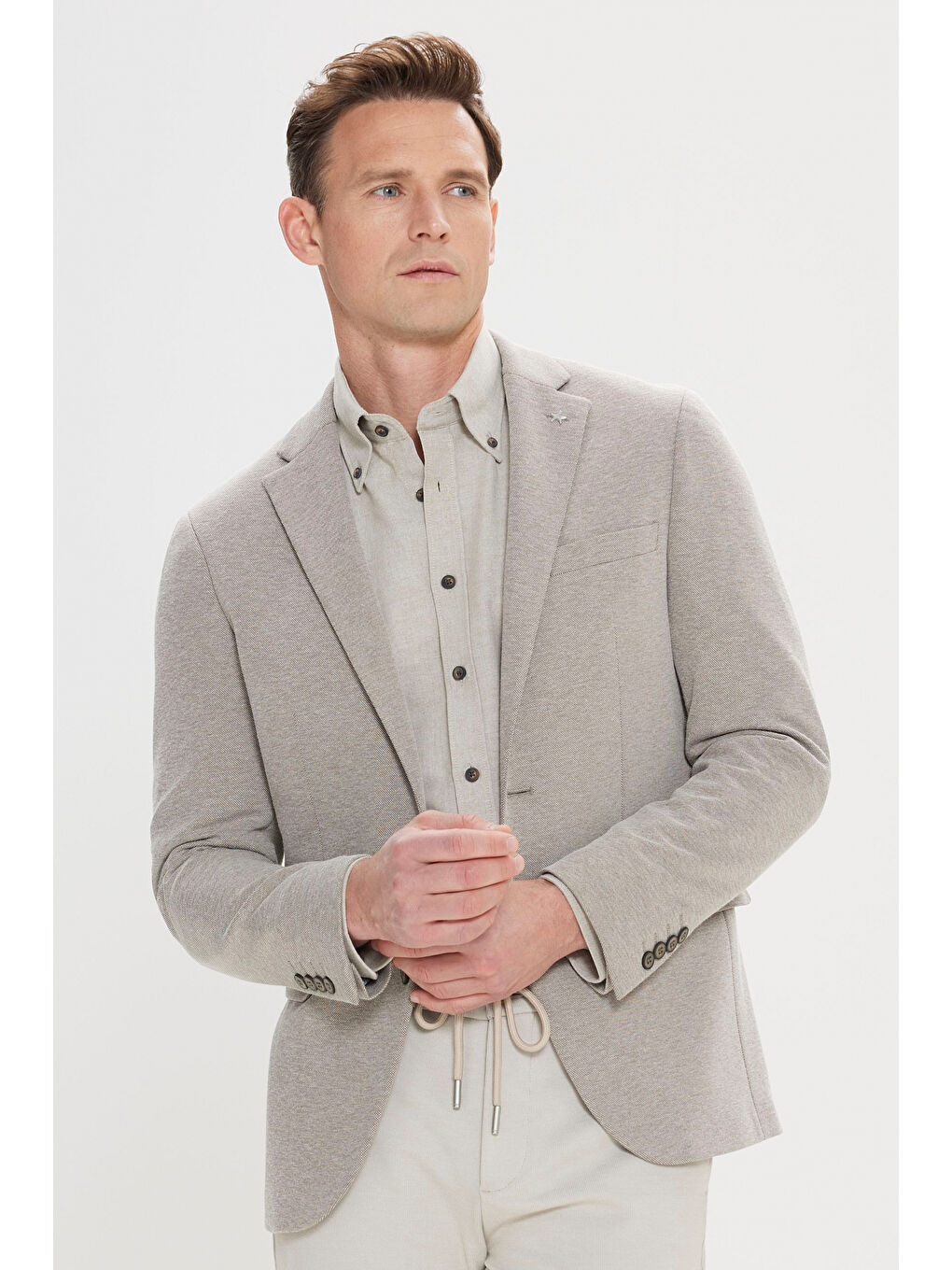 Erkek Haki 360 Her Yöne Esneyen Slim Fit Dar Kesim Mono Yaka Ceket-2