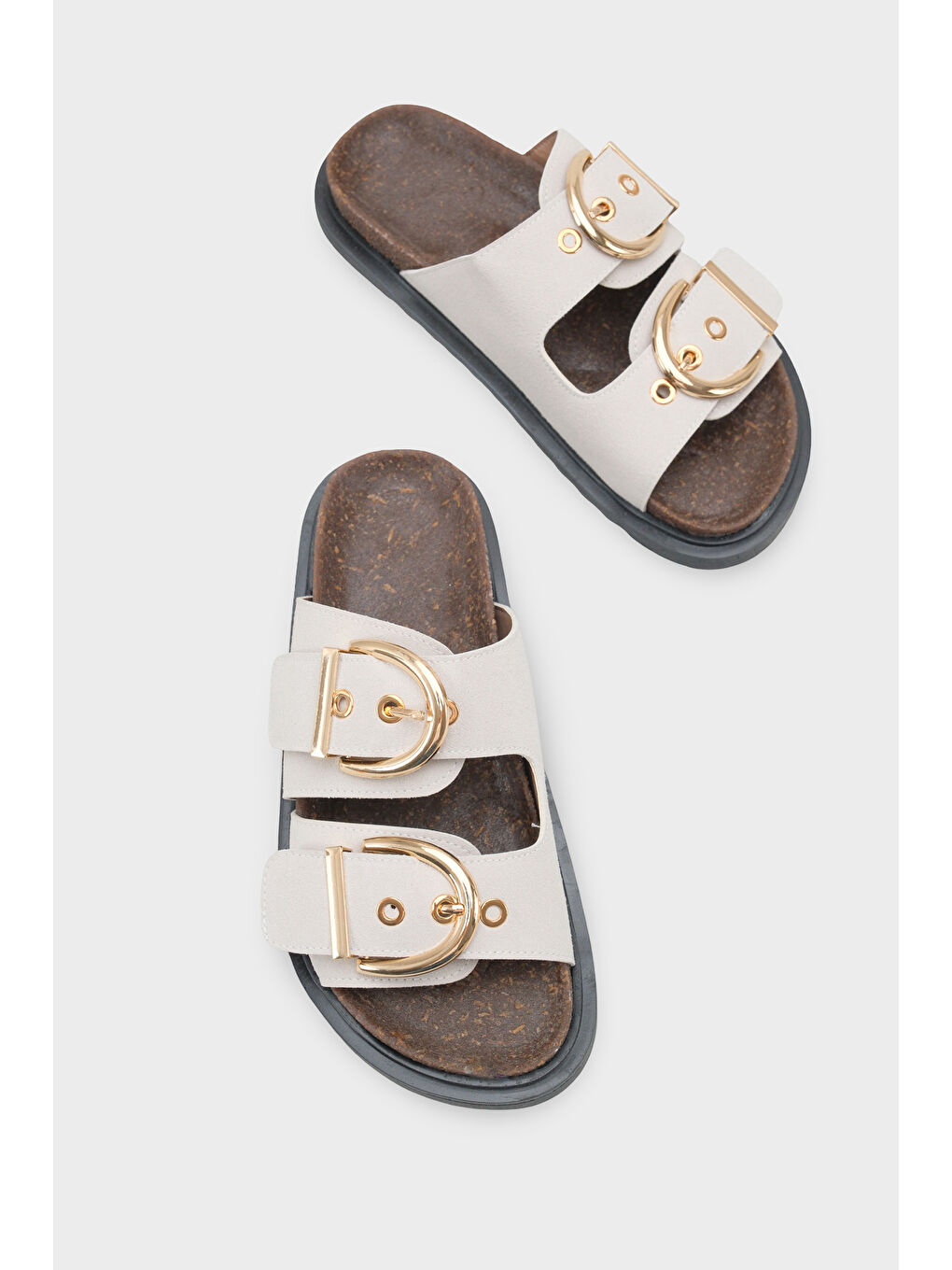 Bej Zelda Düz Topuklu Metal Tokalı Konfor Kadın Terlik-5