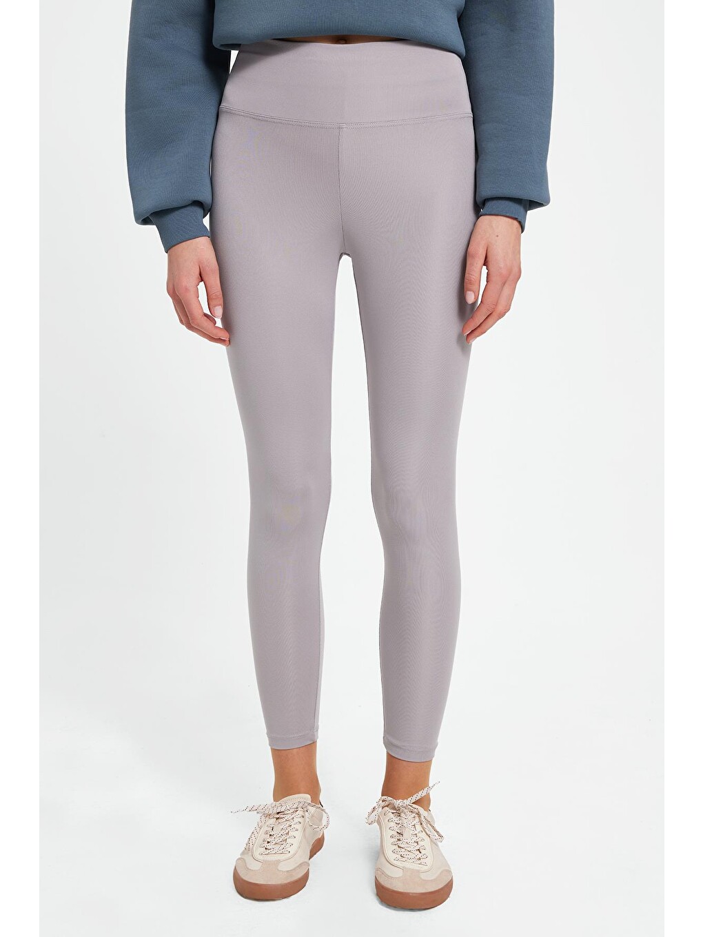 Kadın Slim Fit Dar Kesim Scuba Kumaş Beli Lastikli Gri Tayt