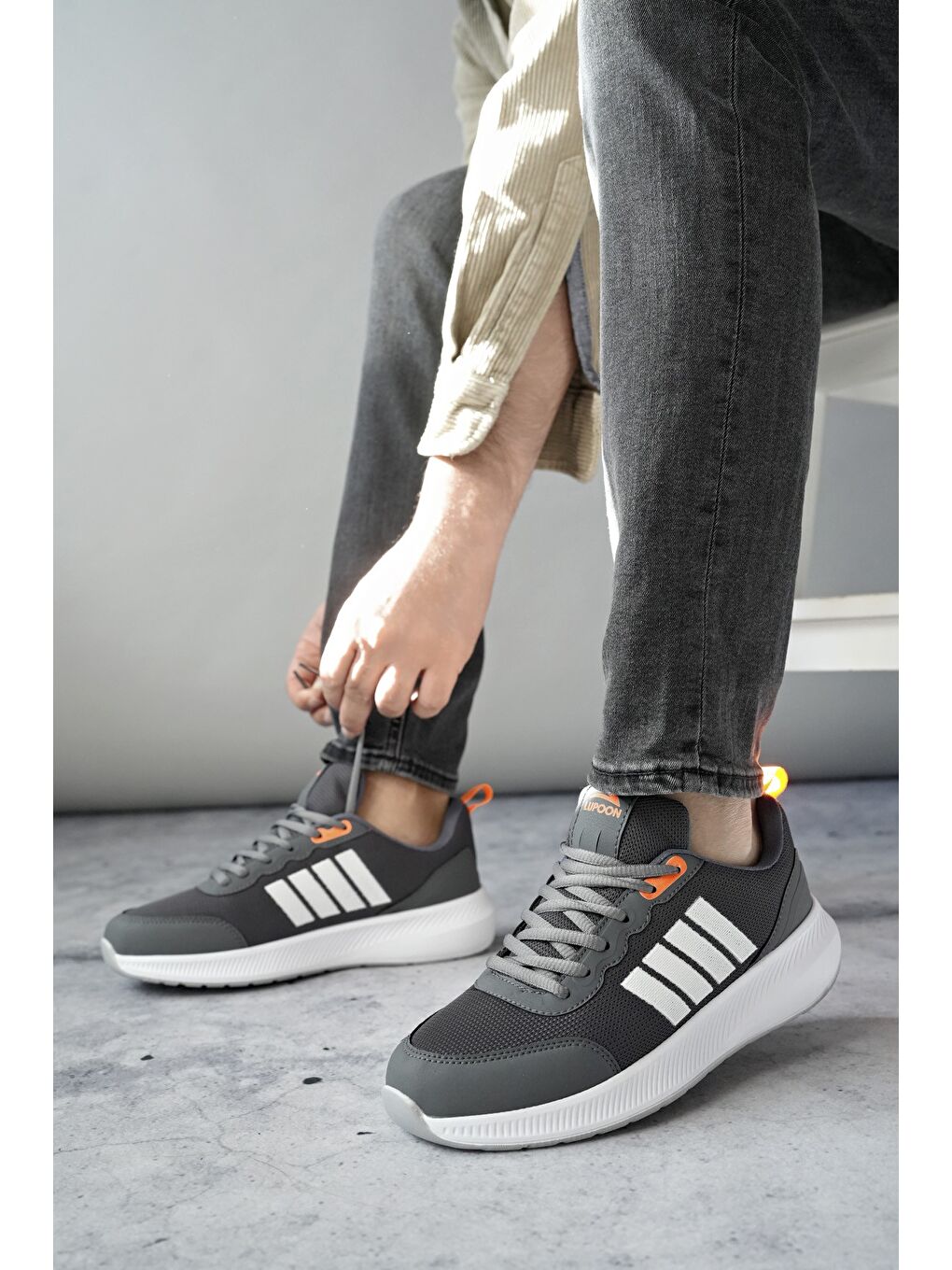 Gri KENS Erkek Ortopedik Günlük Bağcıklı Yürüyüş Koşu Sneaker Spor Ayakkabı