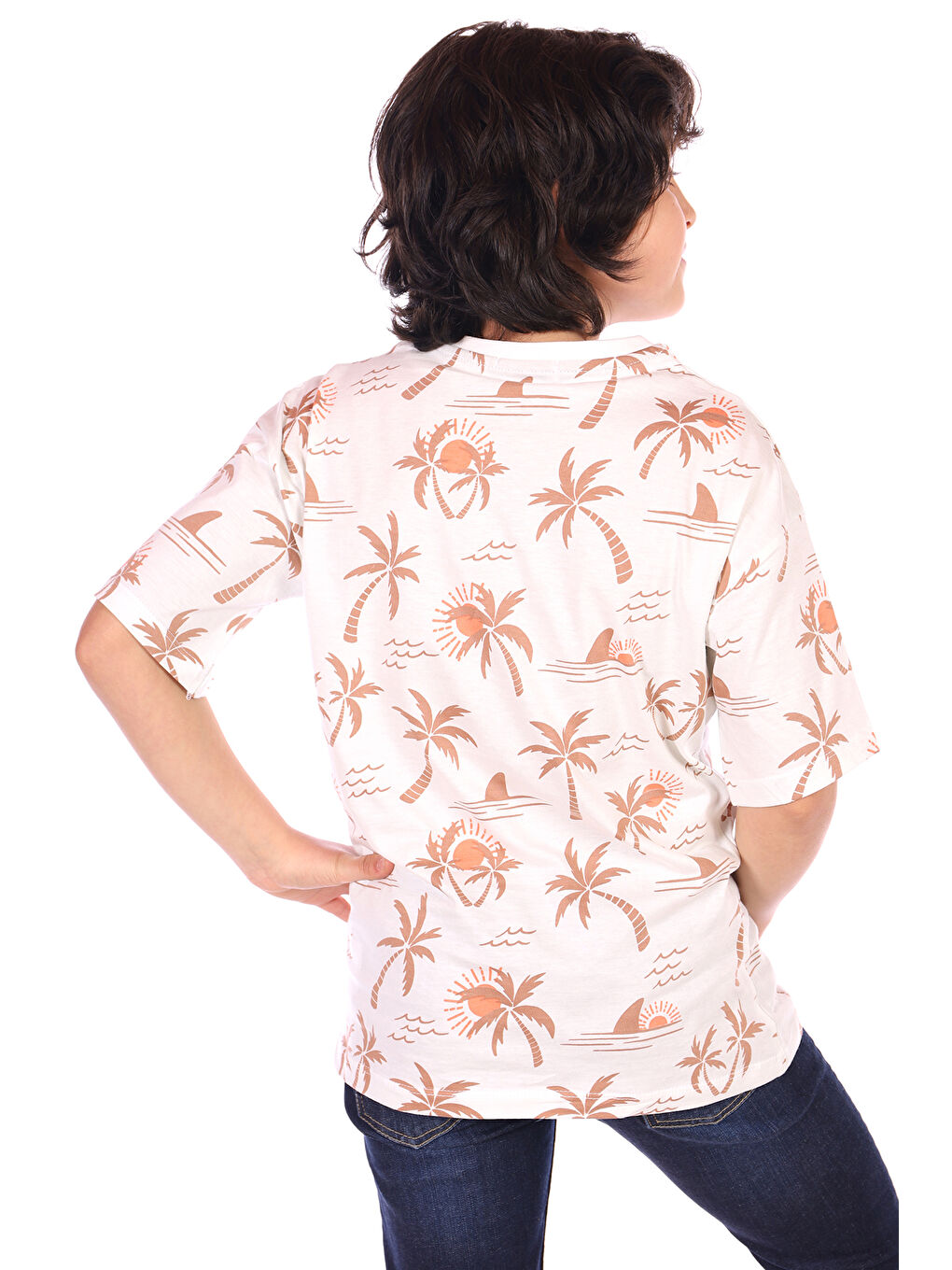 Lila Erkek Çocuk Palmiya Ağacı Baskılı Tişört-1