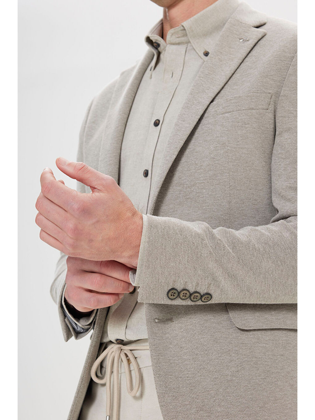 Erkek Haki 360 Her Yöne Esneyen Slim Fit Dar Kesim Mono Yaka Ceket-3