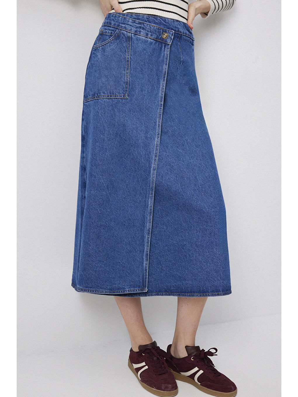 Mavi Kruvaze Denim Etek-3