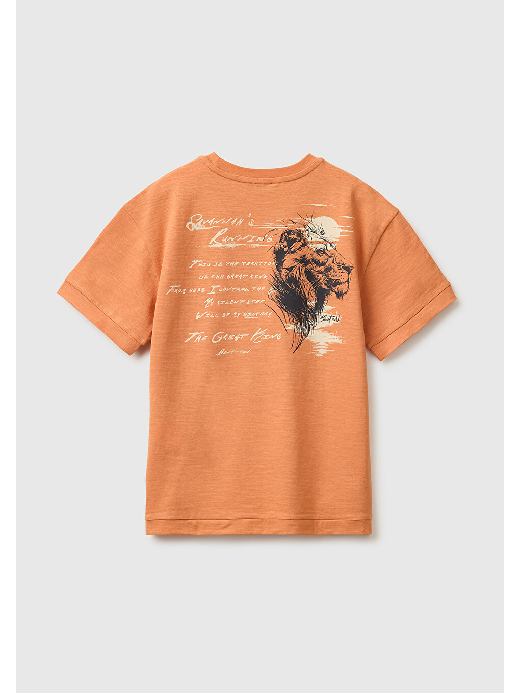 Erkek Çocuk Turuncu Önü Baskı Detaylı Bisiklet Yaka T-Shirt-1