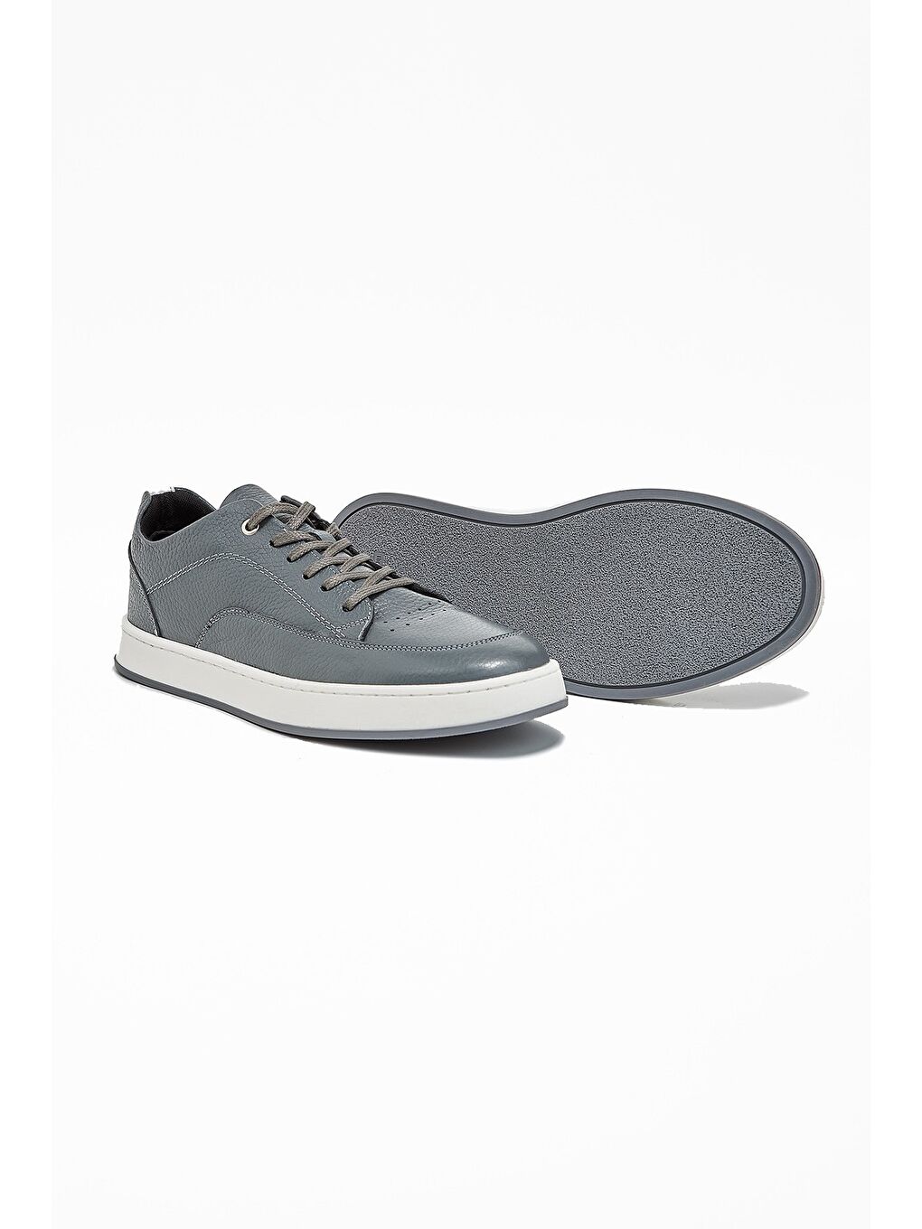 Gri Hakiki Deri Bağcıklı Termo Taban Casual Ayakkabı 1033240154-3