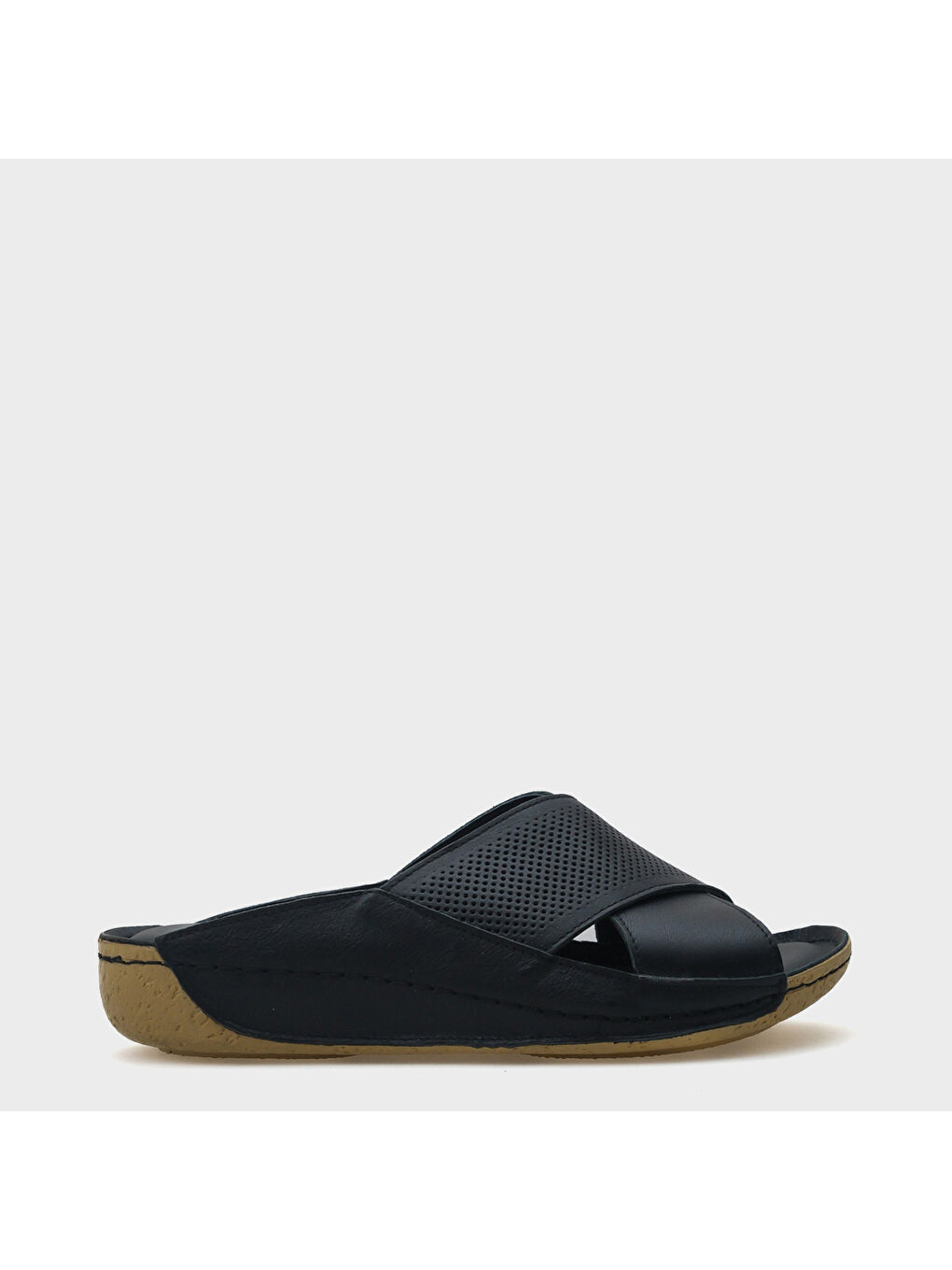 Siyah Nissa Çapraz Bantlı Deri Konfor Anatomik Kadın Terlik