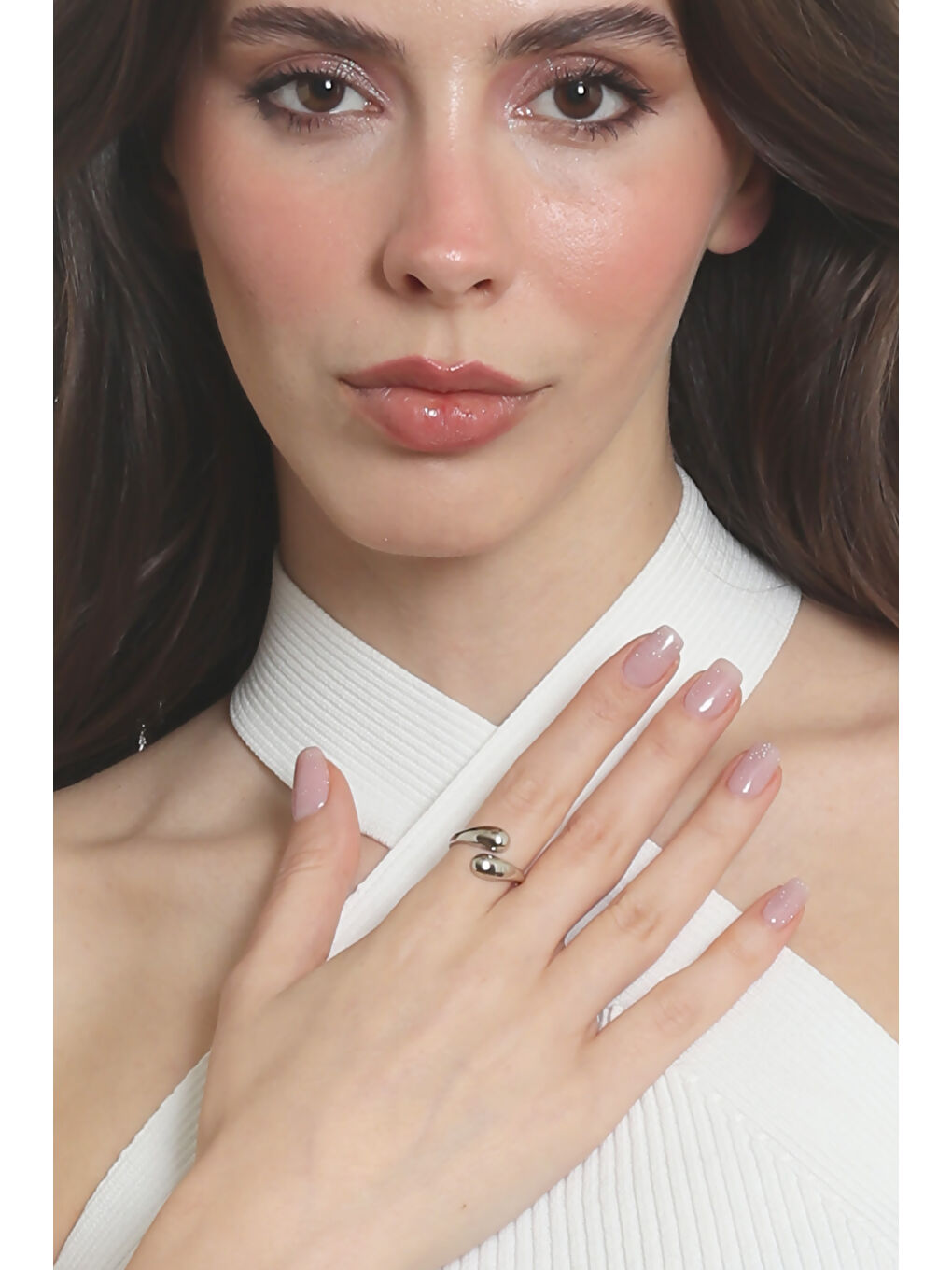 Gri Kadın Minimalist Tarz Dolama Model Ayarlanabilir Su Damlası Yüzük-2