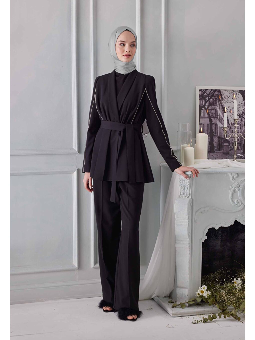 Gri Janjanlı Şal Gümüş