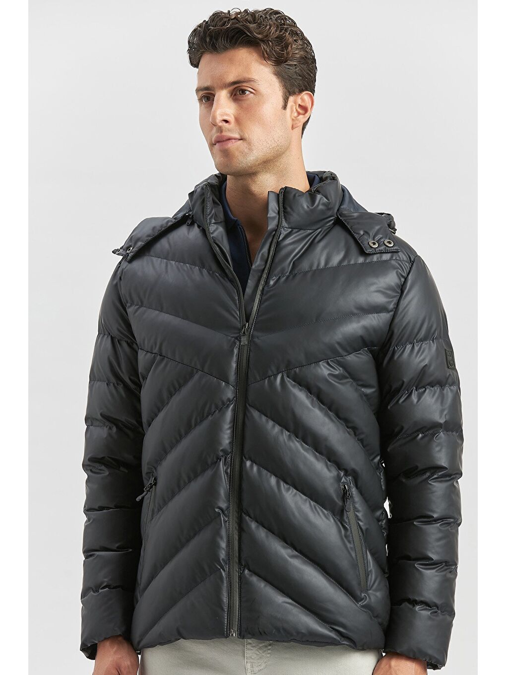 Koyu Lacivert Dolumlu Çıkarılabilir Kapüşonlu Astarlı Slim Fit Dar Kesim Casual Mont 1007245151