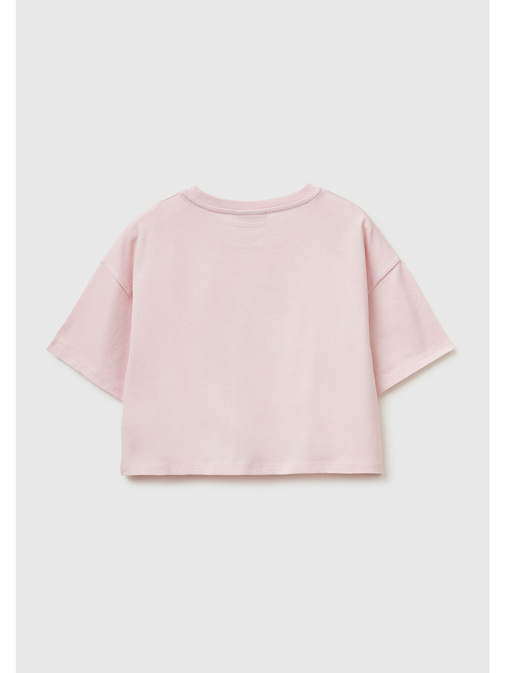 Kız Çocuk Toz Pembe Su Bazlı Baskılı İşlemeli Kolu Logo Detaylı Boxy Fit T-Shirt-1