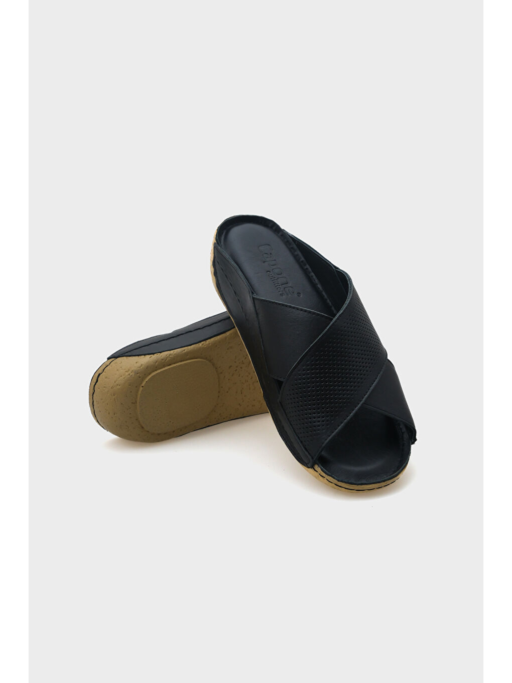 Siyah Nissa Çapraz Bantlı Deri Konfor Anatomik Kadın Terlik-3