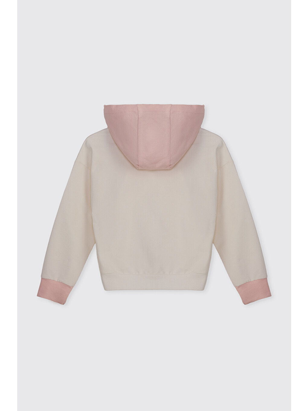 Kız Çocuk Kapüşonlu Fermuarlı Baskılı Ekru Sweatshirt-1