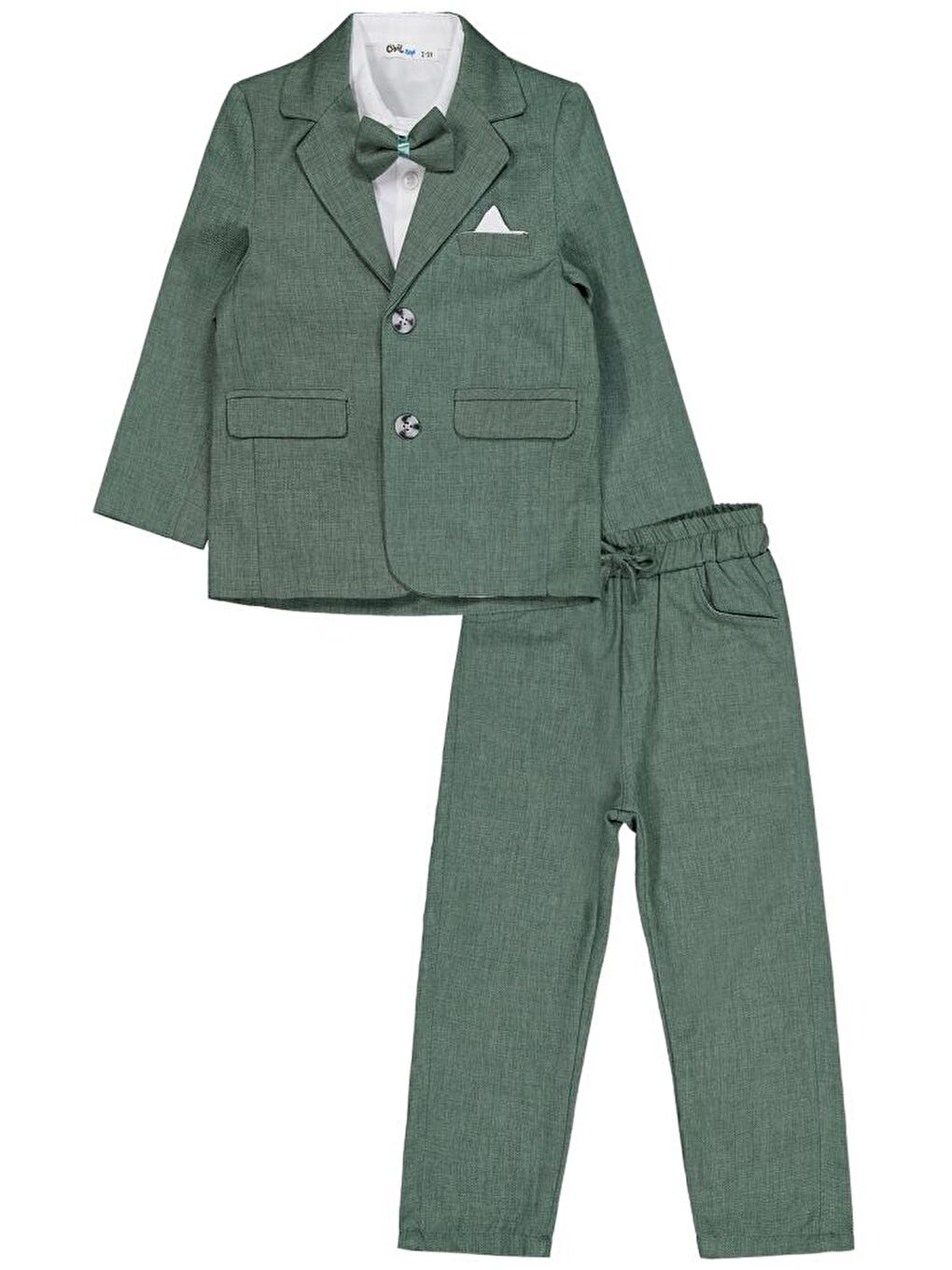 Haki Erkek Çocuk Papyonlu Gömlekli 3 Lü 2-5 Yaş Takım Elbise