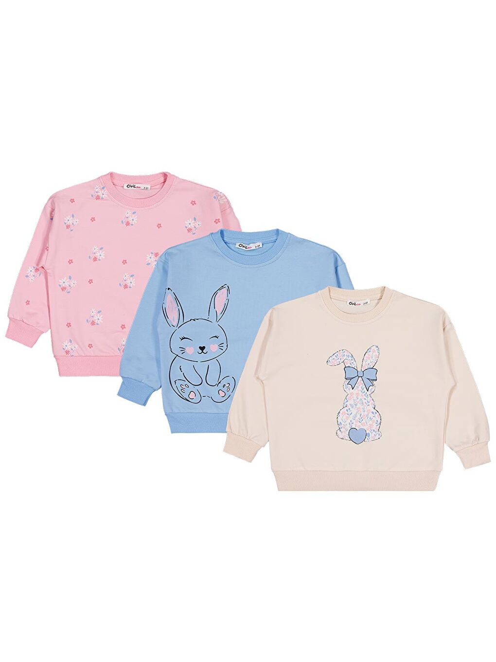 Beyaz Girls Tavşan Baskılı 3'lü Set 2-5 Yaş Sweatshirt - Standart