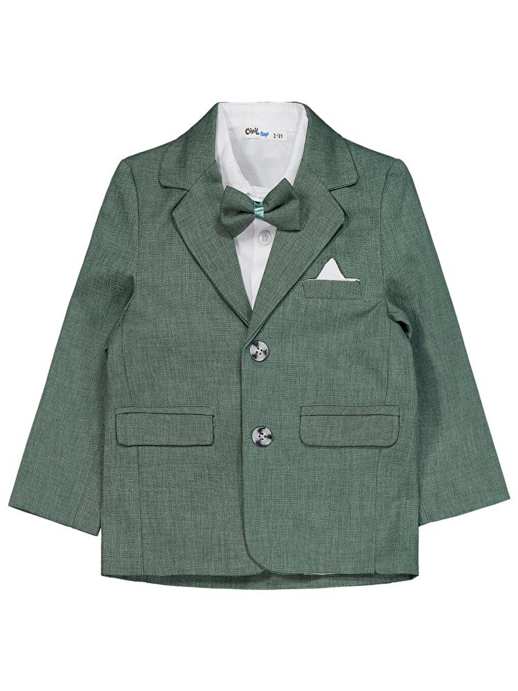 Haki Erkek Çocuk Papyonlu Gömlekli 3 Lü 2-5 Yaş Takım Elbise-2