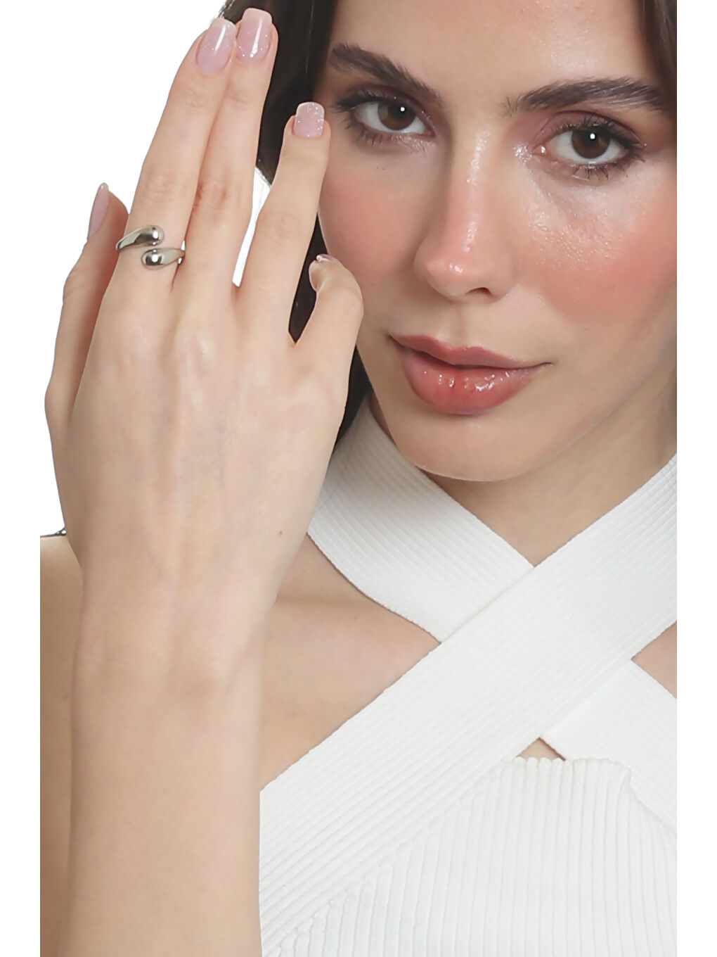 Gri Kadın Minimalist Tarz Dolama Model Ayarlanabilir Su Damlası Yüzük-5