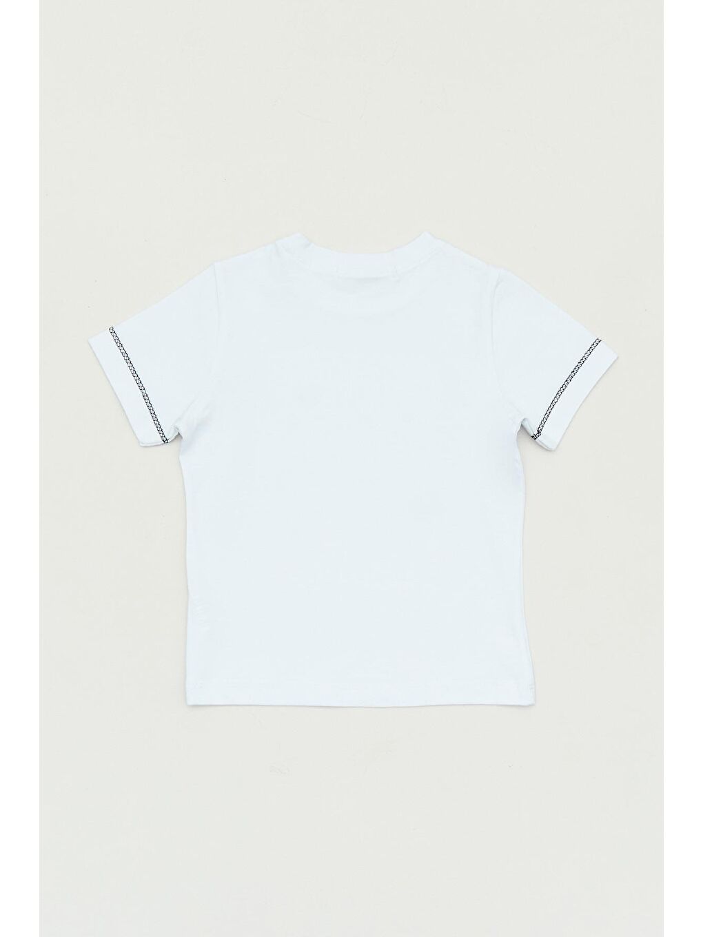 Beyaz Baskılı Bisiklet Yaka Tişört-1