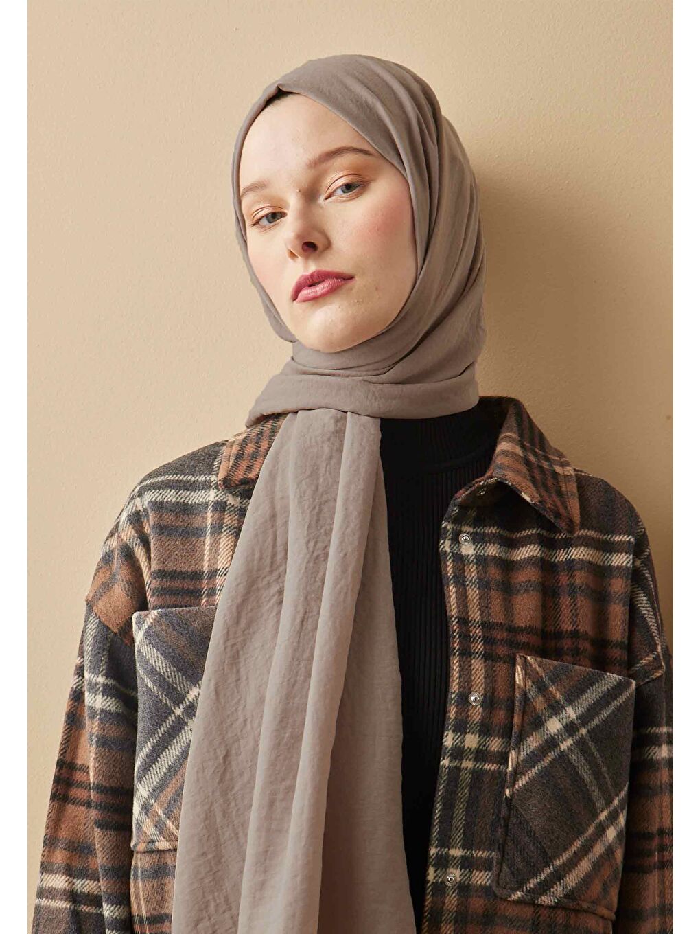 Bej Pamuk Crash Şal Vizon