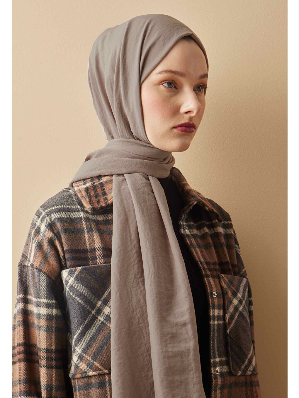Bej Pamuk Crash Şal Vizon-1
