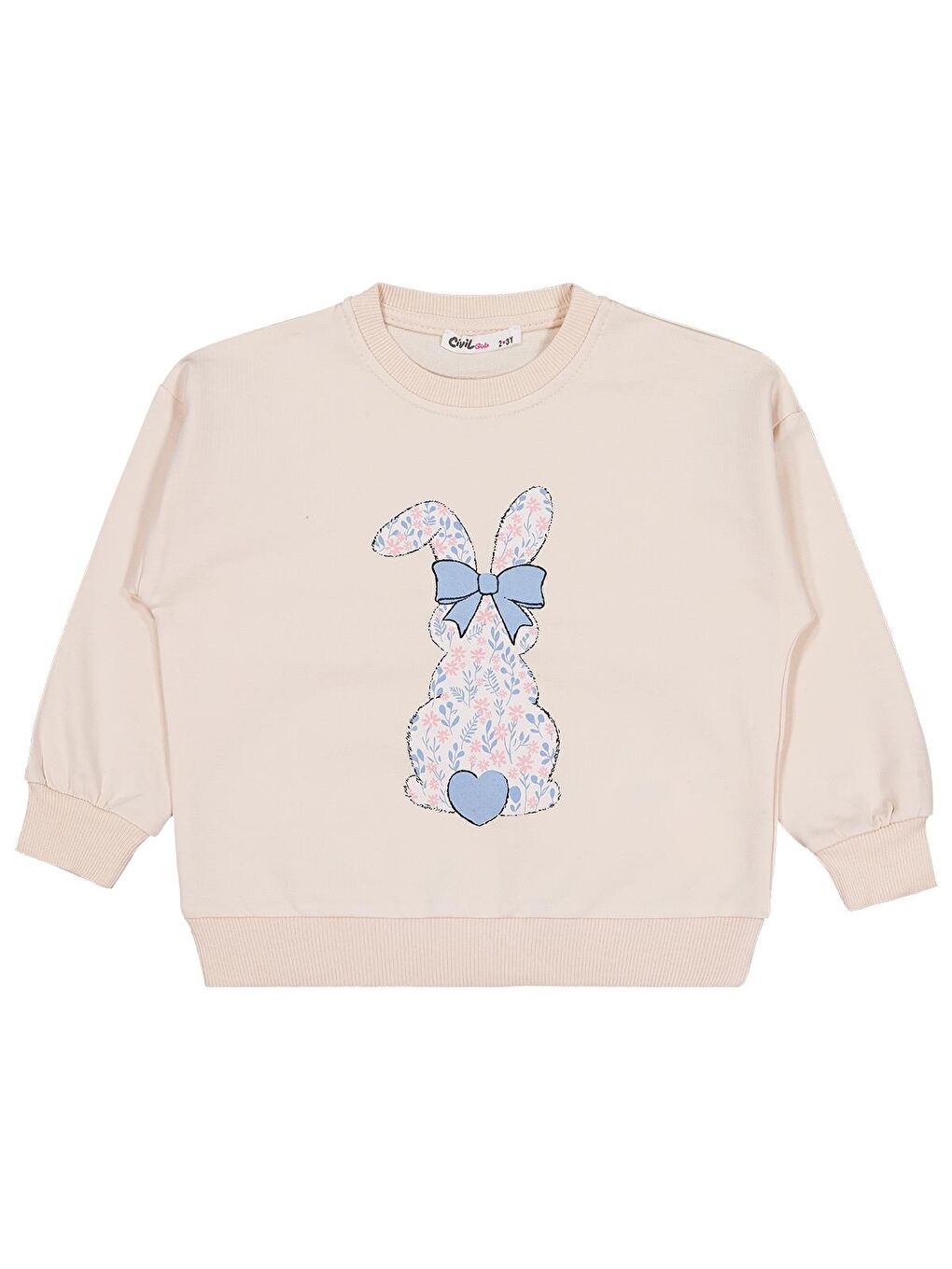 Beyaz Girls Tavşan Baskılı 3'lü Set 2-5 Yaş Sweatshirt - Standart-1