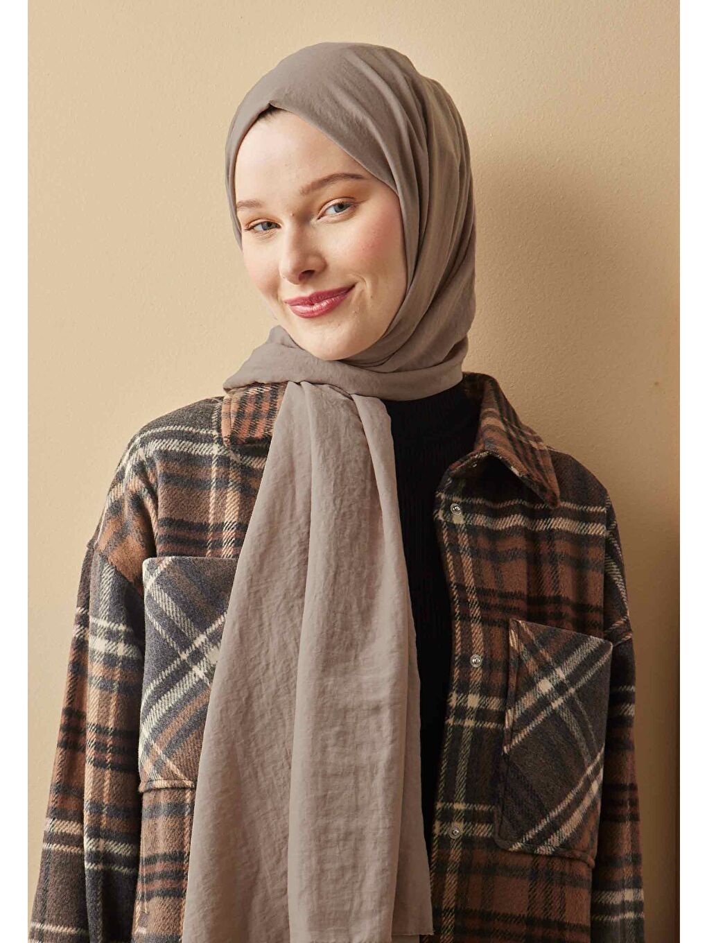 Bej Pamuk Crash Şal Vizon-2