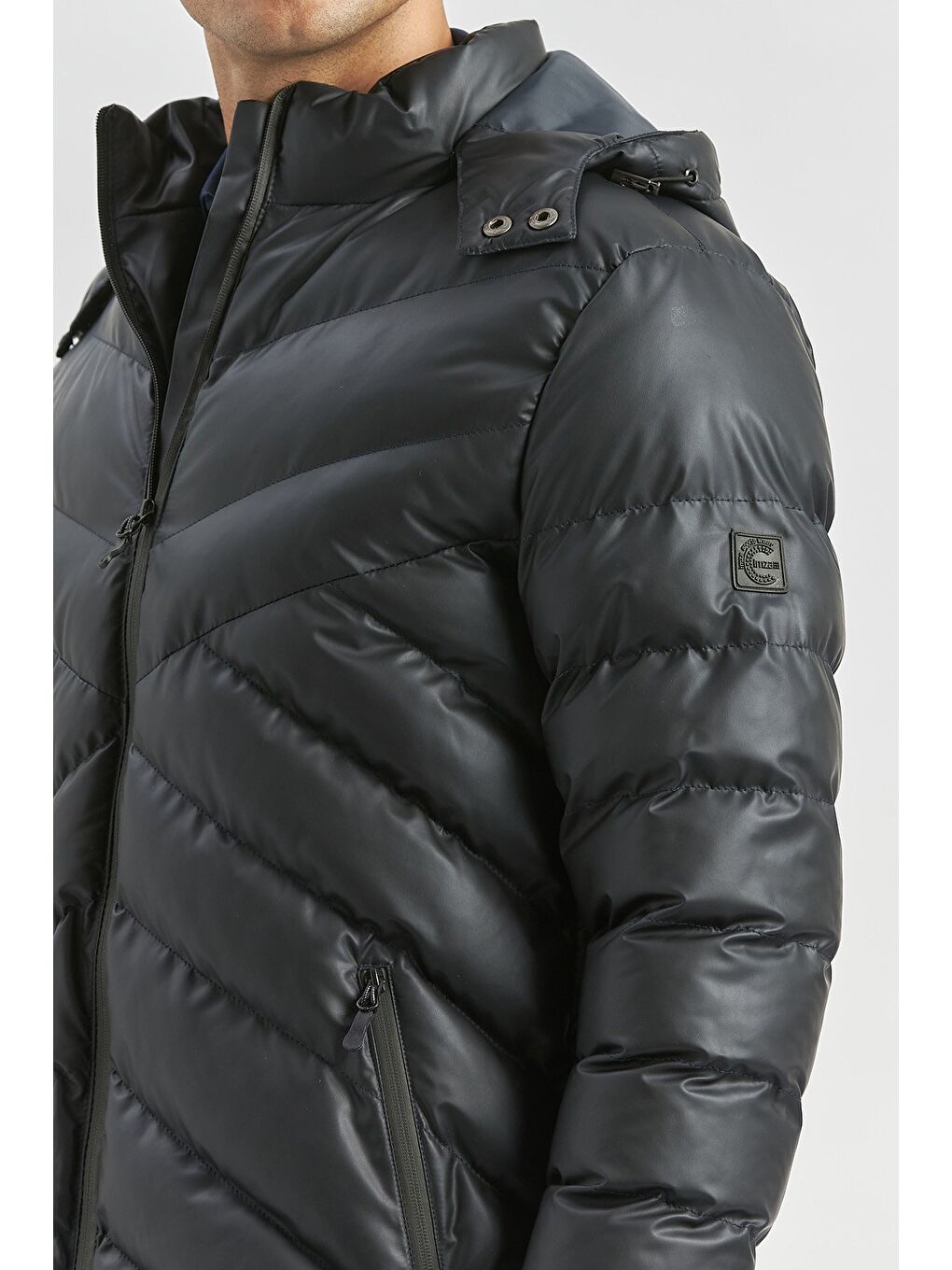 Koyu Lacivert Dolumlu Çıkarılabilir Kapüşonlu Astarlı Slim Fit Dar Kesim Casual Mont 1007245151-4