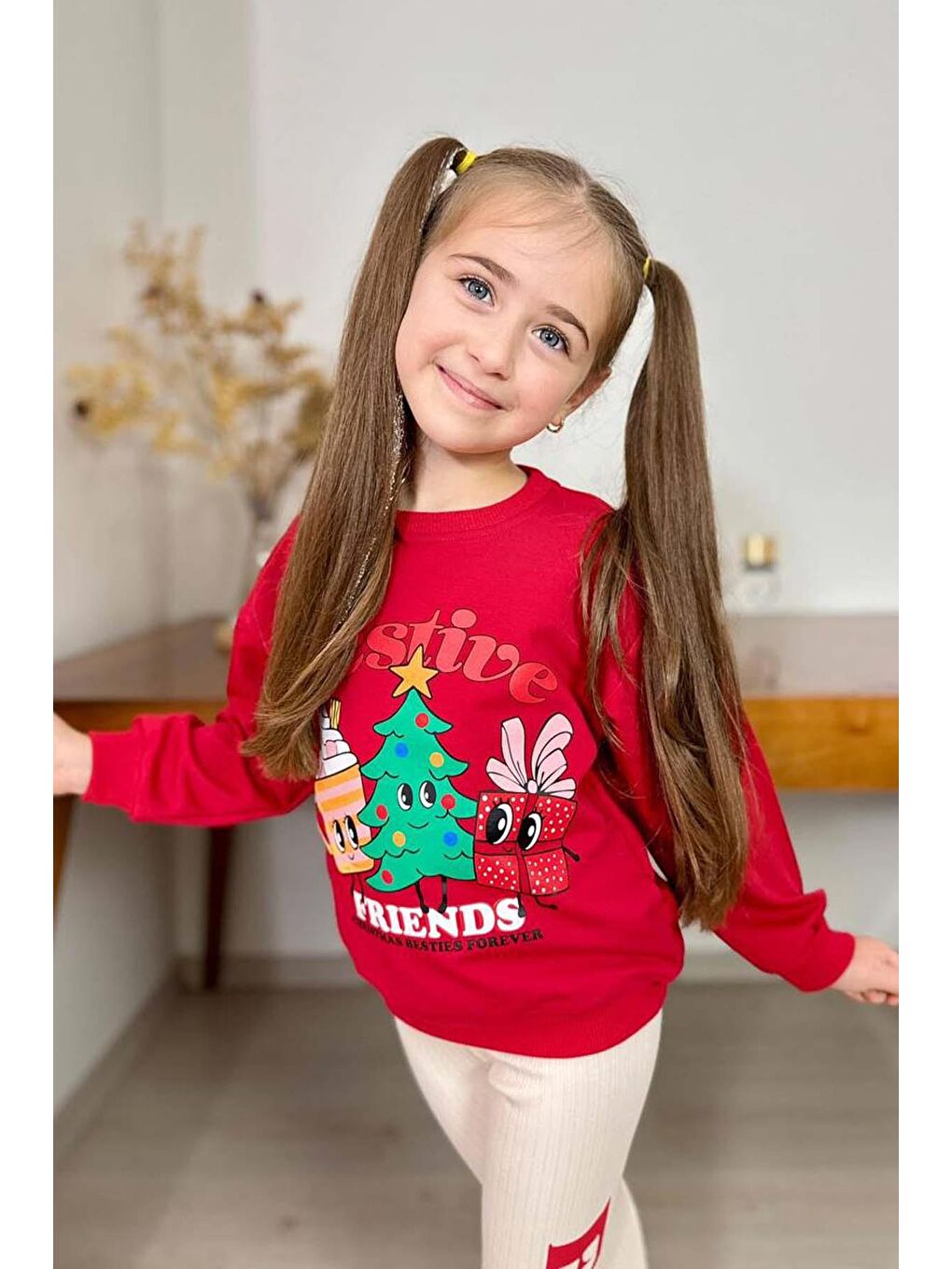Kız Çocuk Friends Yazı Detaylı Kırmızı Taytlı Takım-1
