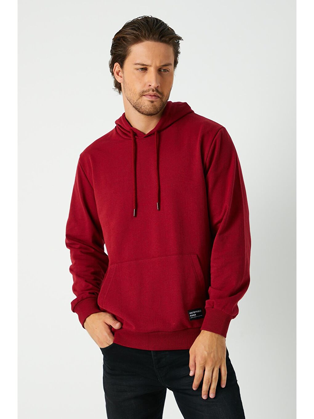 MMETALIC Bordo Erkek Kapüşonlu Kanguru Cepli Sweatshirt