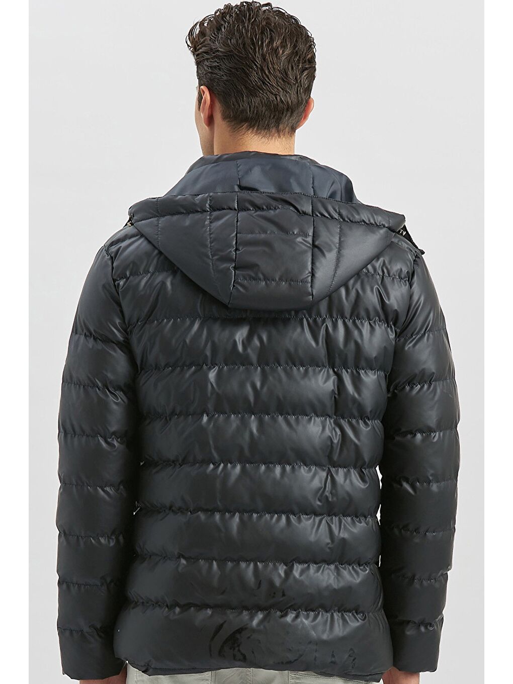 Koyu Lacivert Dolumlu Çıkarılabilir Kapüşonlu Astarlı Slim Fit Dar Kesim Casual Mont 1007245151-5