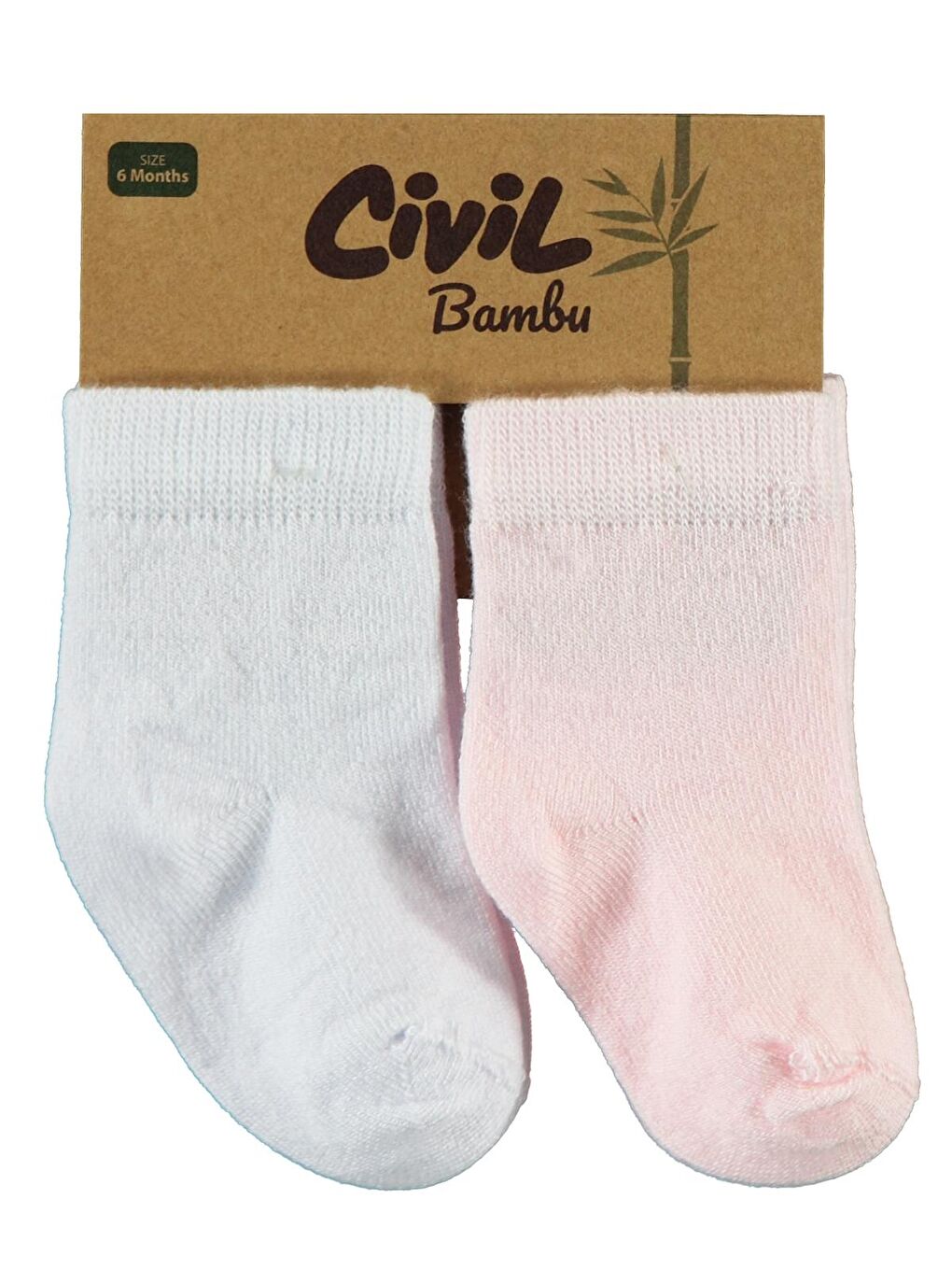 Civil Beyaz-Pembe Bebek 2'li Bambu Çorap Set 6-18 Ay Beyaz-Pembe