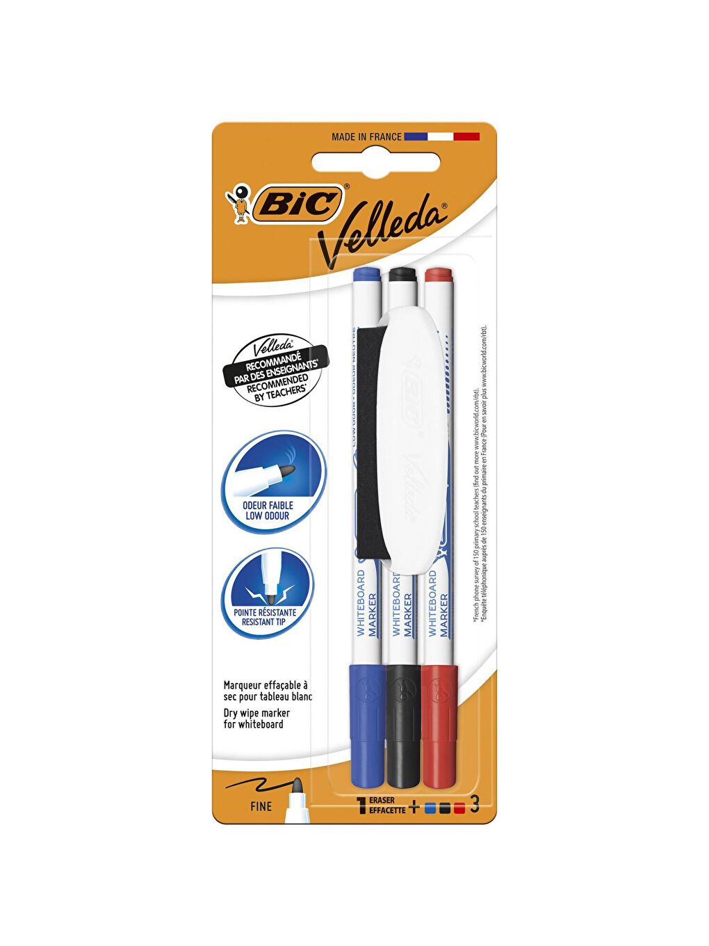 Bic Karışık Asorti Velleda 1721 Çocuk Beyaz Tahta Kalemi 3 Lü+Silgi