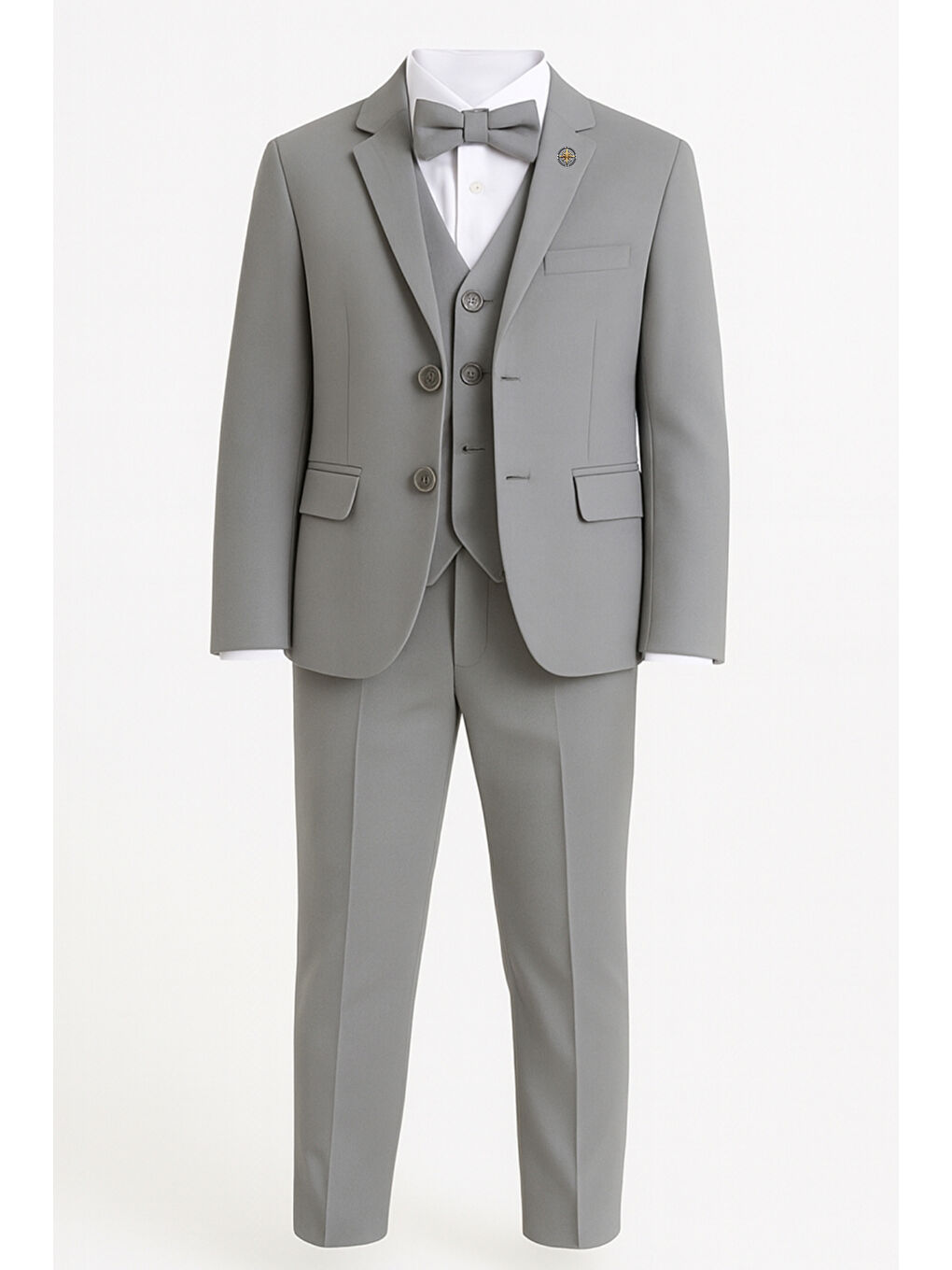 Gri Erkek Çocuk Pusula Rozetli Papyonlu Ceketli 4’lü Set Takım Elbise Ak2840-3