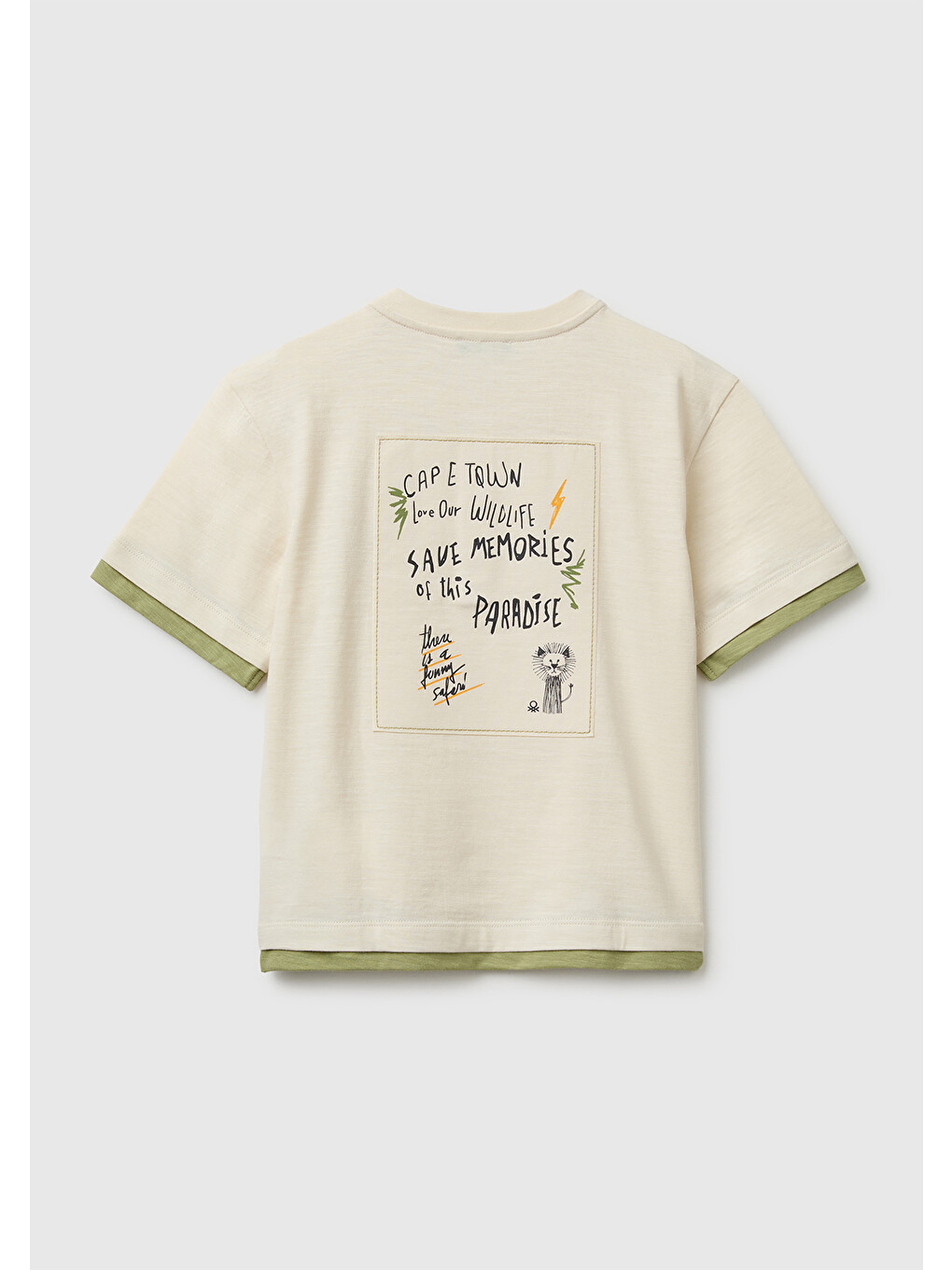 Ekru Erkek Bebek Krem Göğsü Baskı Detaylı Düğmeli Bisiklet Yaka T-Shirt-1