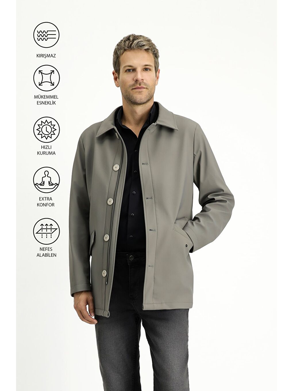 Kahverengi Techno-Line Elastanlı Pardösü & Trençkot