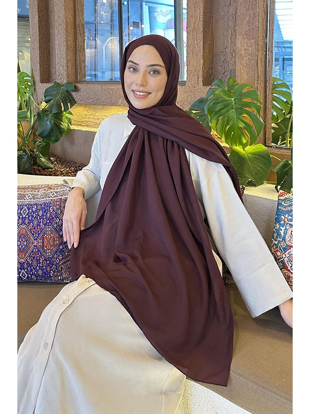 Comfort Pamuk Şal Acı Mor Koyu Bordo-1