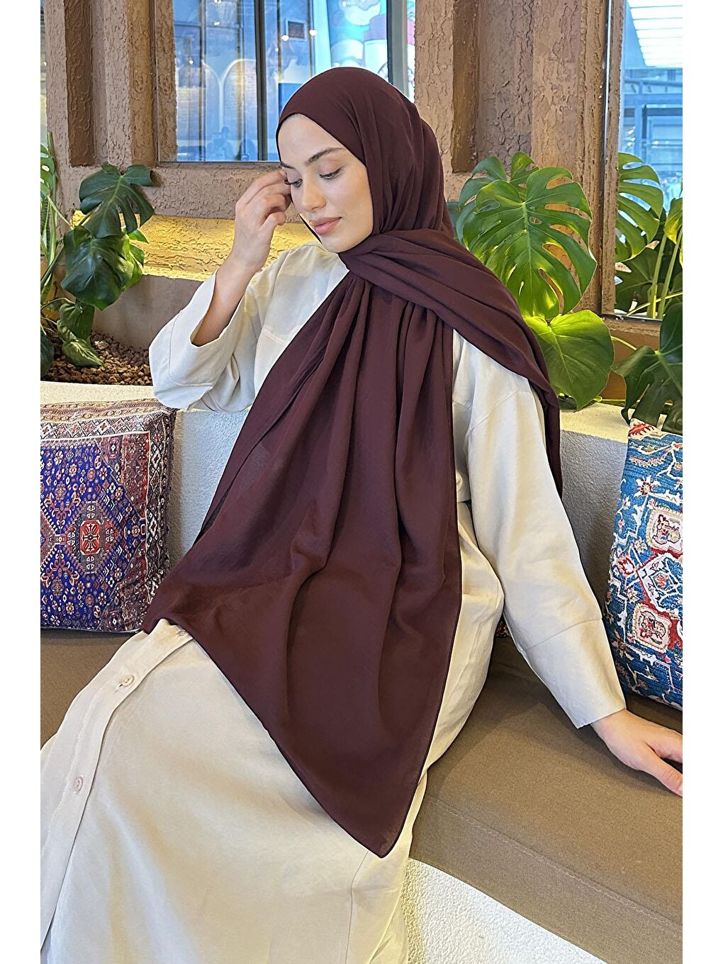 Comfort Pamuk Şal Acı Mor Koyu Bordo-2