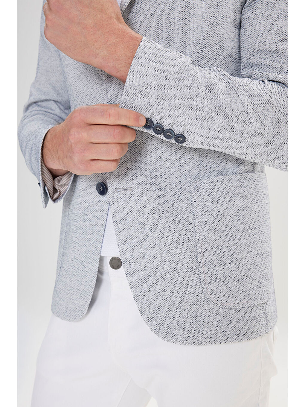 Erkek İndigo Slim Fit Dar Kesim Mono Yaka Desenli Blazer Ceket-5