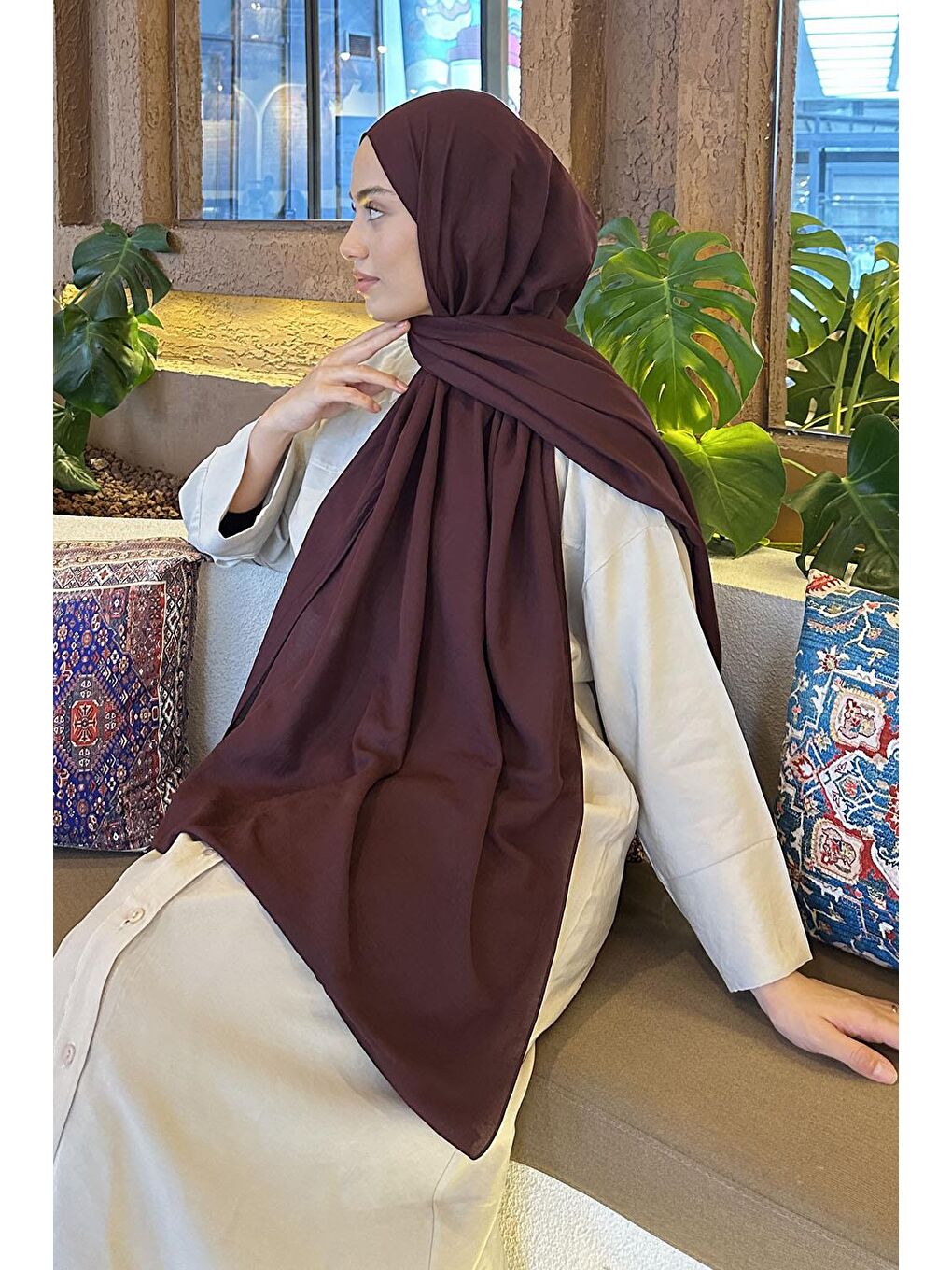 Comfort Pamuk Şal Acı Mor Koyu Bordo-3