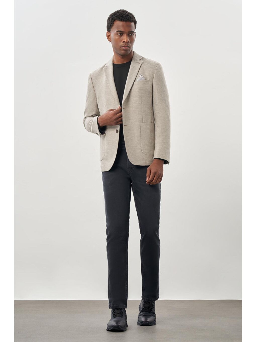 Bej Kendinden Flannel Mono Yaka Esnek 6 Drop Slim Fit Casual Ceket 1002245167-1