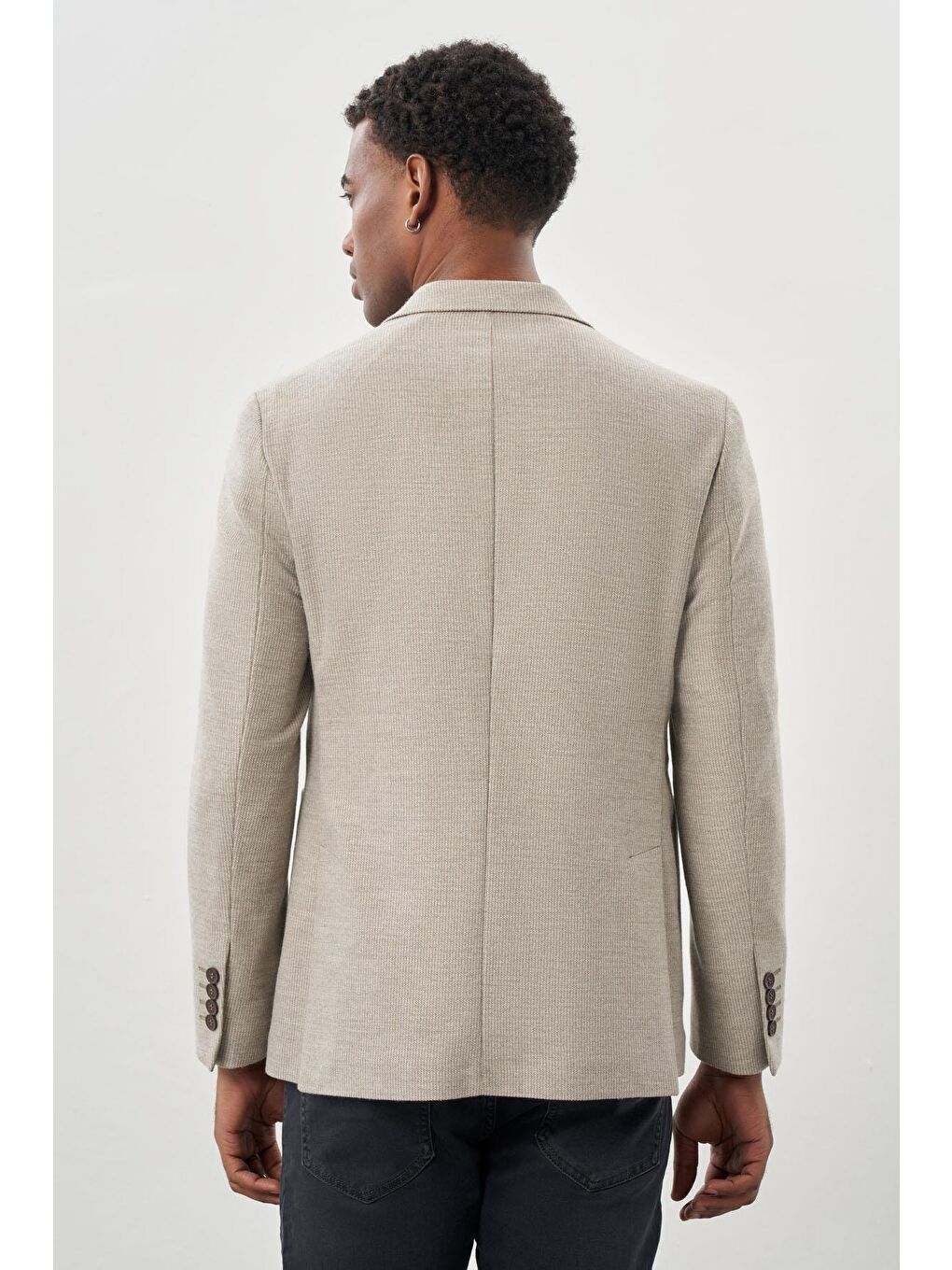 Bej Kendinden Flannel Mono Yaka Esnek 6 Drop Slim Fit Casual Ceket 1002245167-4