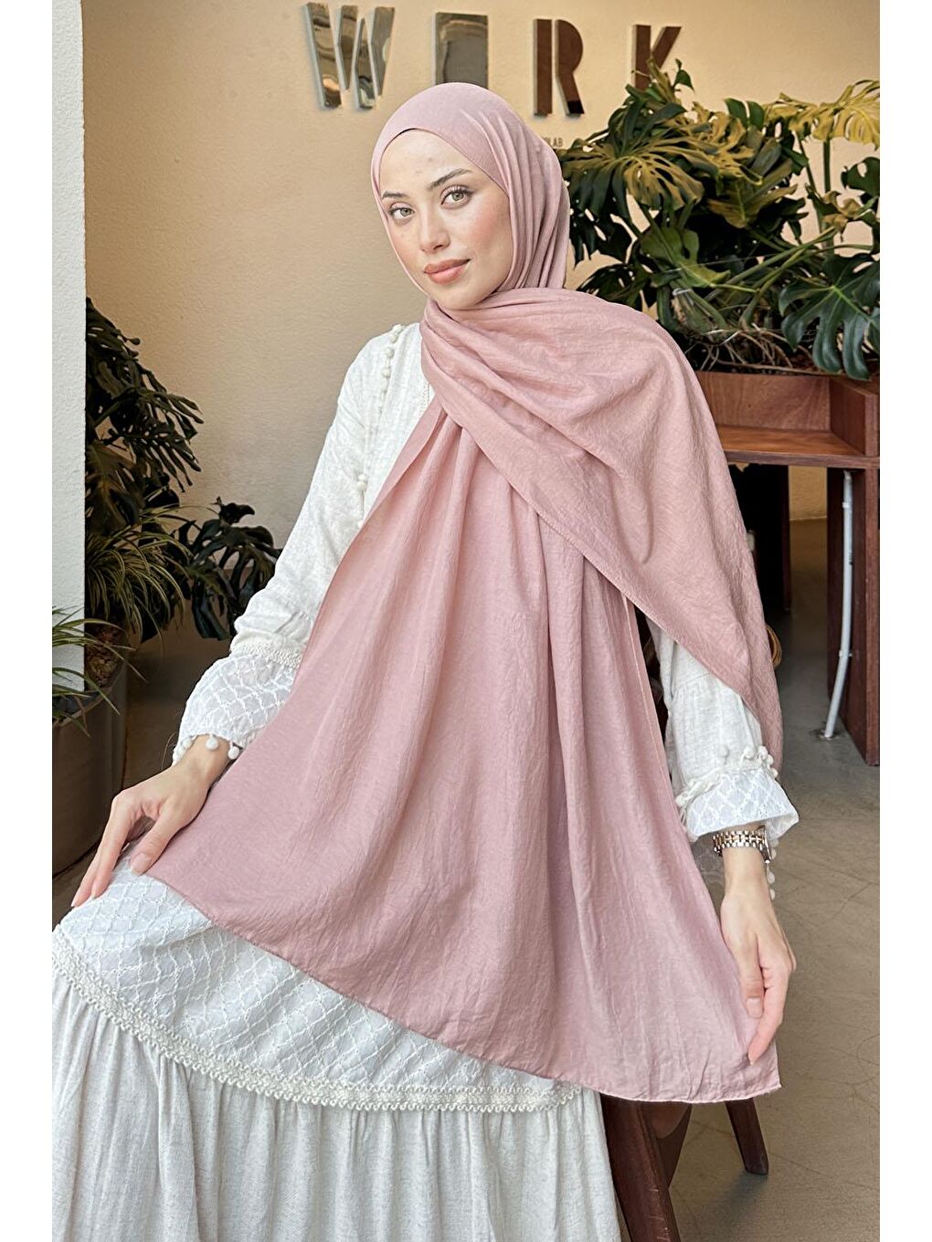 Pembe Comfort Pamuk Şal Pudra